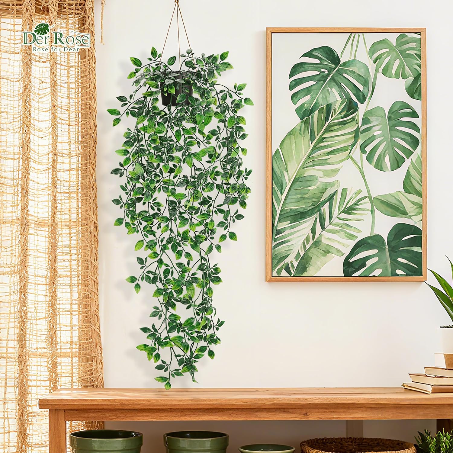 Thumbnail 4 de Der Rose 34in Hanging Artificial Plant in Black Pot | 1 Pack