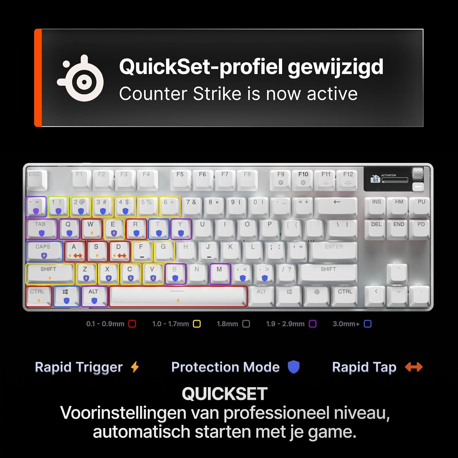 Detalle de SteelSeries APEX PRO TKL Gen 3 gamingtoetsenbord met OmniPoint 3.0 en OLED
