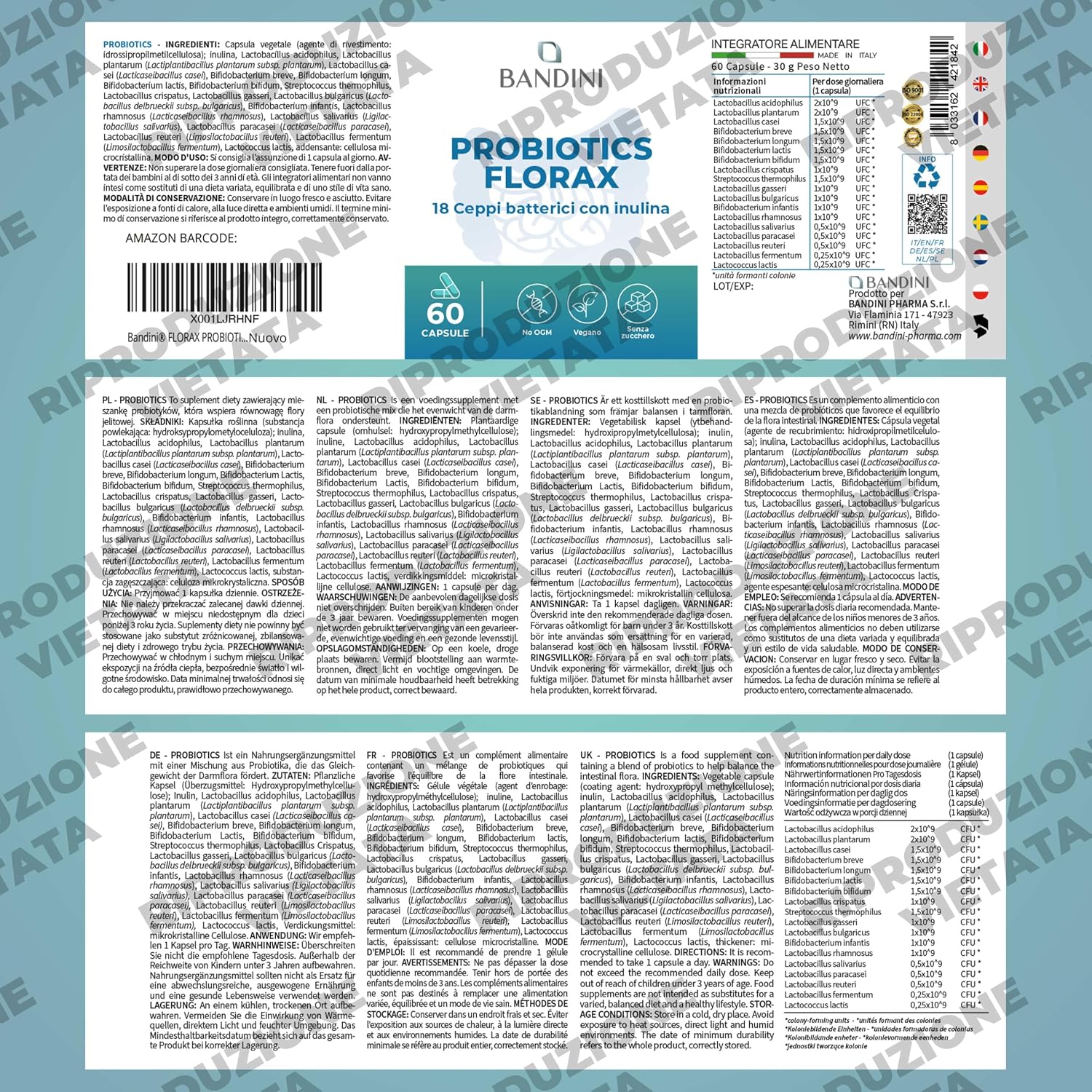 Detalle de BANDINI FLORAX PROBIOTICS probiotische capsules, 18 stammen en 20 miljard CFU