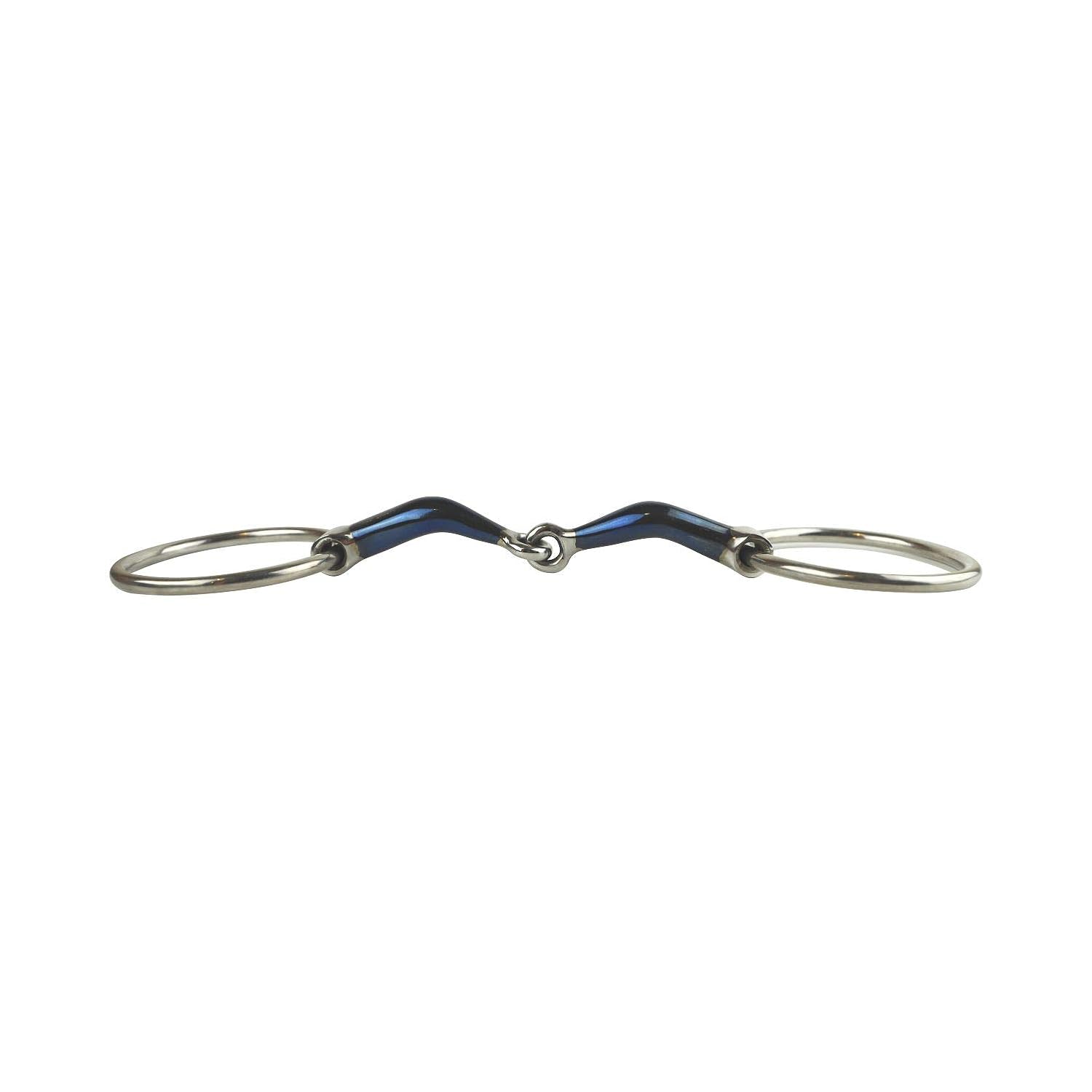 Detalle de AK Loose Ring Snaffle with Sweat Iron and Curved Mouthpiece (5.25in, Blue-Silver) horse riding bit