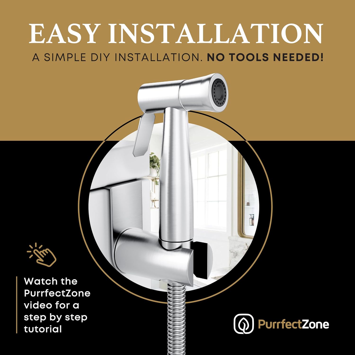 Detalle de Purrfectzone PZBS-00001 Handheld Bidet Sprayer Kit, Stainless Steel, Adjustable Flow