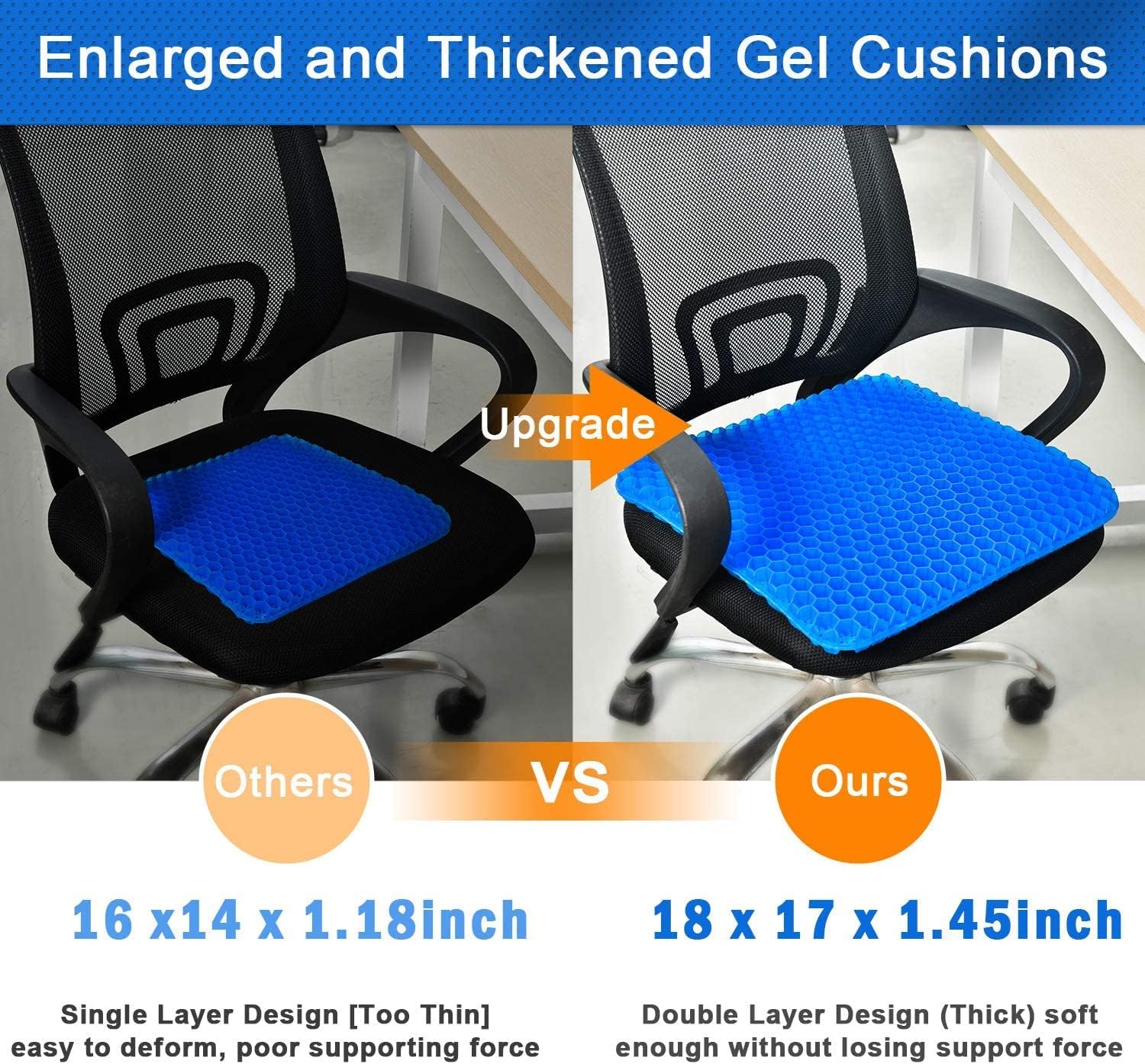 Detalle 2 de 2022 NewLarge Gel Seat Cushion with Honeycomb Design: Double Thick Gel for Pain Relief
