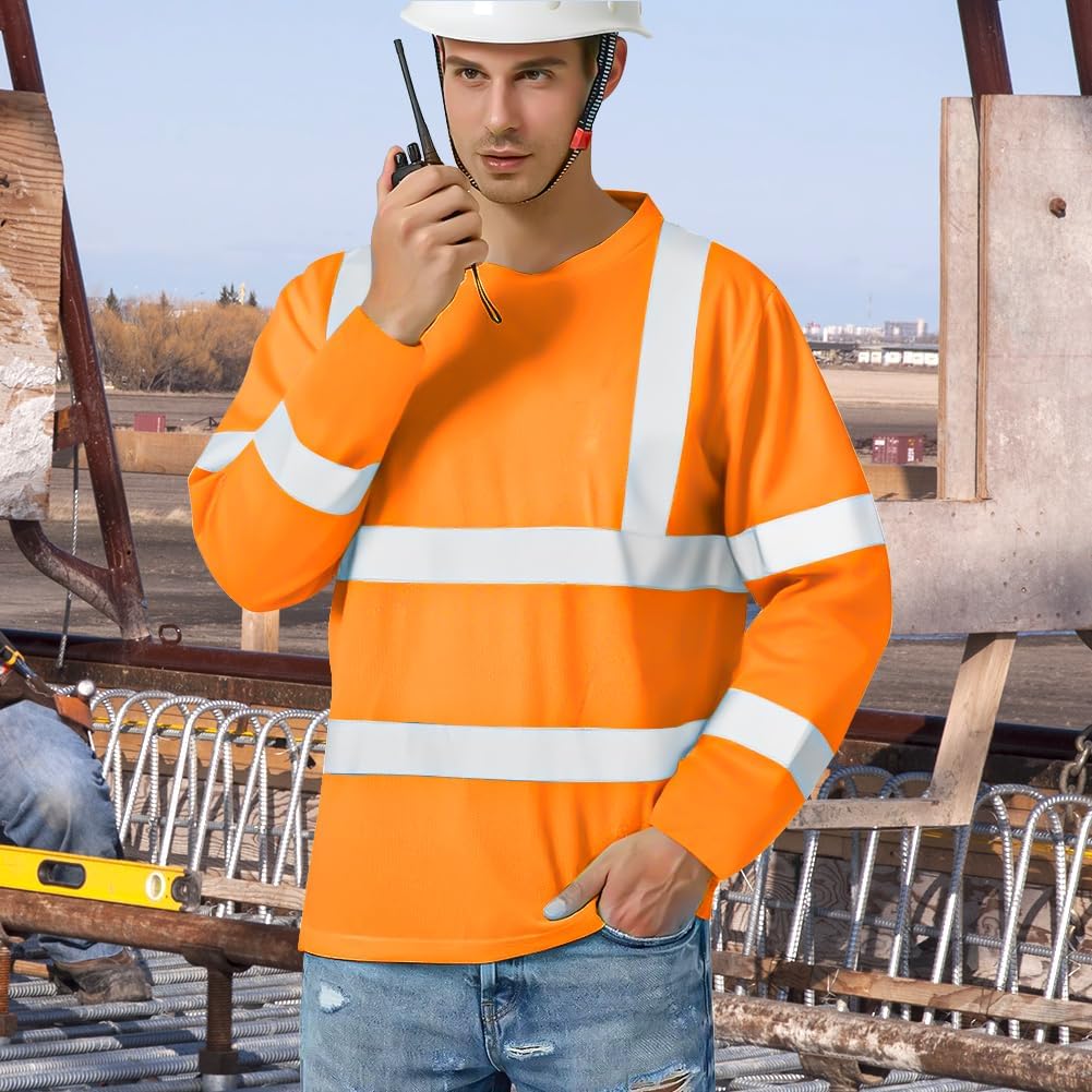 Detalle de BSBUY męska bluza robocza Hi Vis z długim rękawem i taśmami odblaskowymi