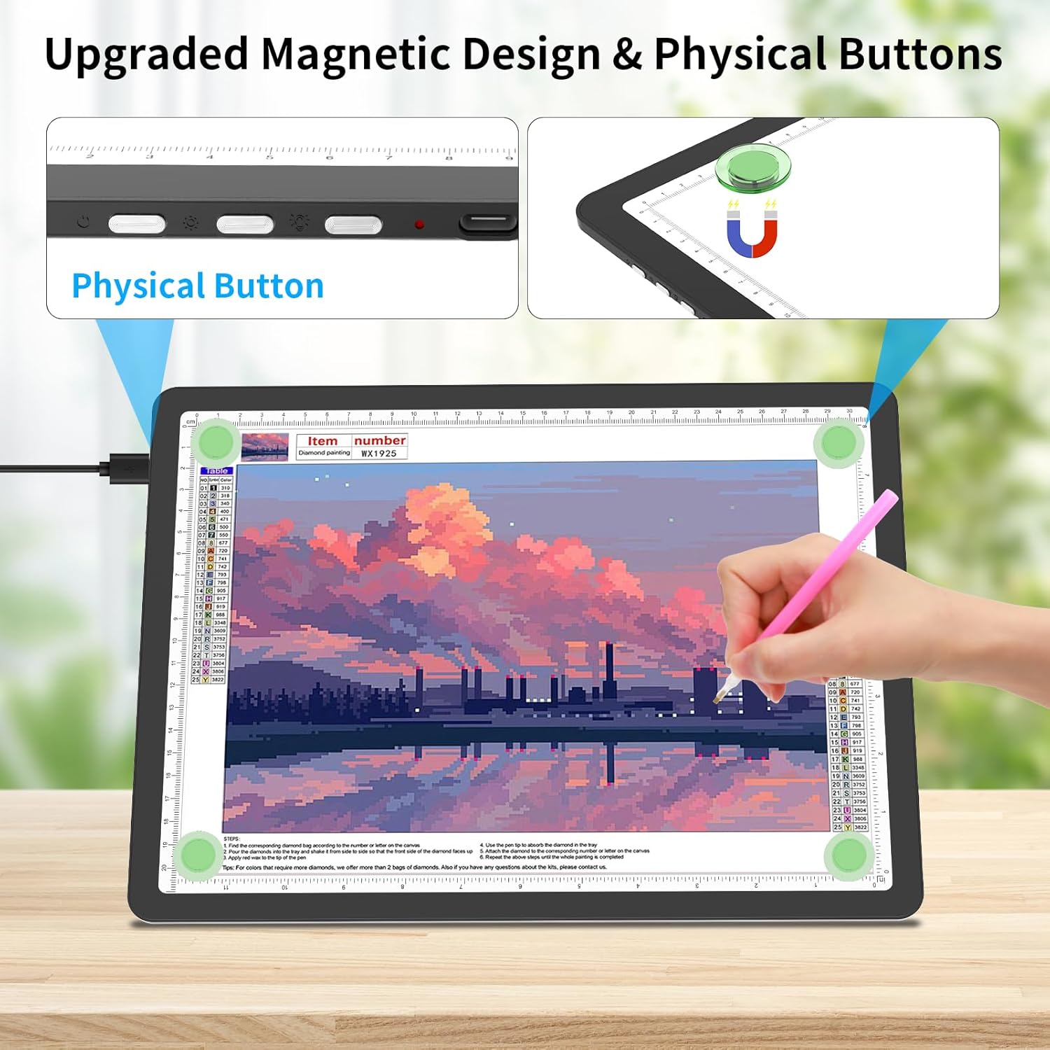 Thumbnail 2 de TOHETO A4 Light Board for Diamond Painting — Super-bright magnetic light pad with side buttons (corded)