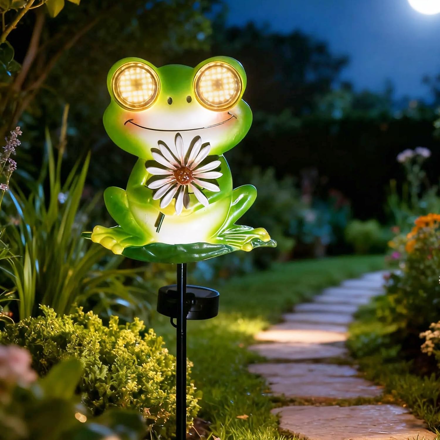 Detalle de esgarden Solar Frog Garden Stake Light, Metal