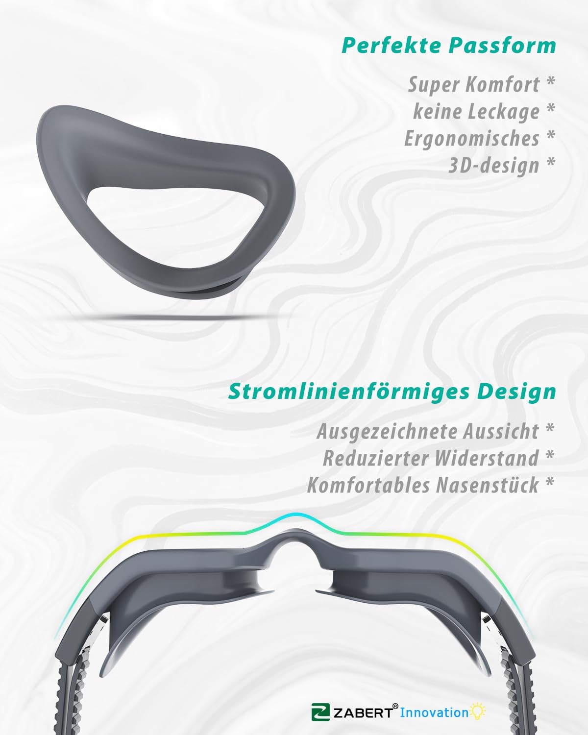 Detalle 2 de ZABERT W1 Erwachsenen-Schwimmbrille – Antibeschlag, UV-Schutz, Unisex