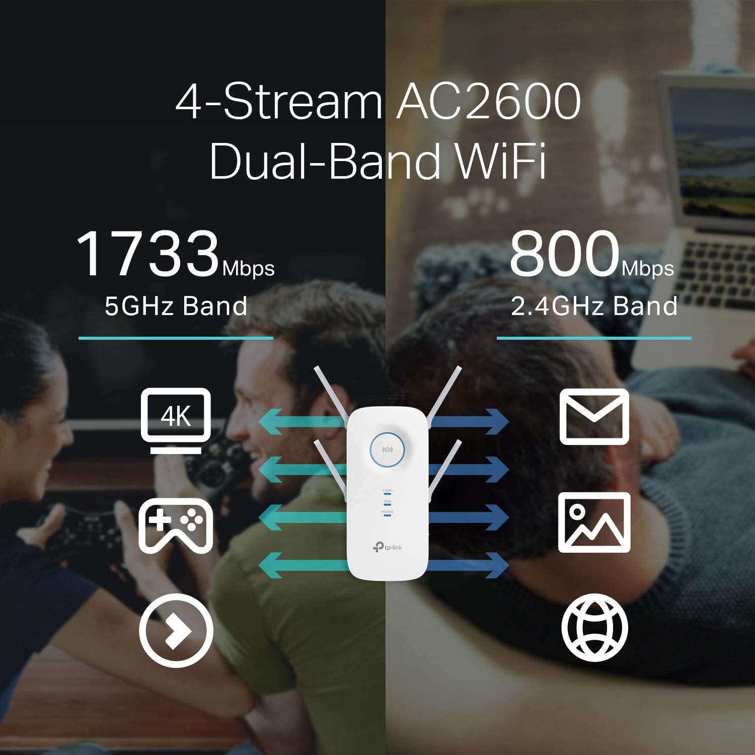 Thumbnail 4 de TP-Link AC2600 WiFi Extender (RE650) — Dual-Band Range Extender with Gigabit Ethernet