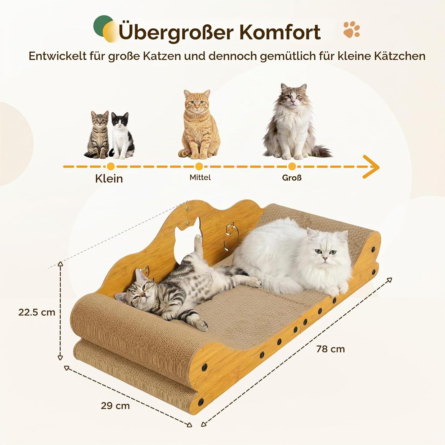Detalle de Gimars XXL Katzen Kratzbrett 78 cm im Sofa-Design – Kratzpappe, Möbelschutz und Kuschelplatz für große Katzen