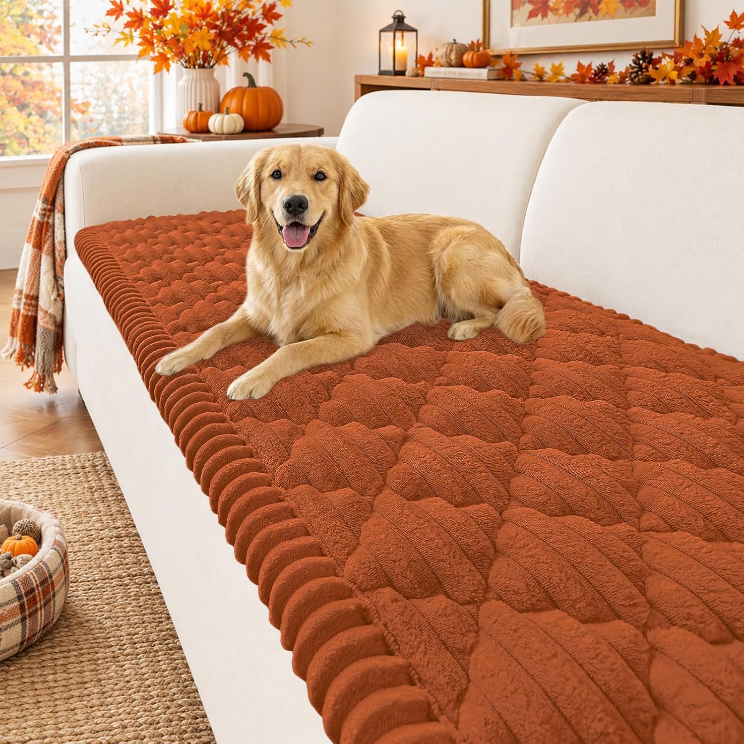 Smiry Fall Couch Cover for Dogs, Washable Non-Slip Rust Sofa Protector, 27.6" x 70.9