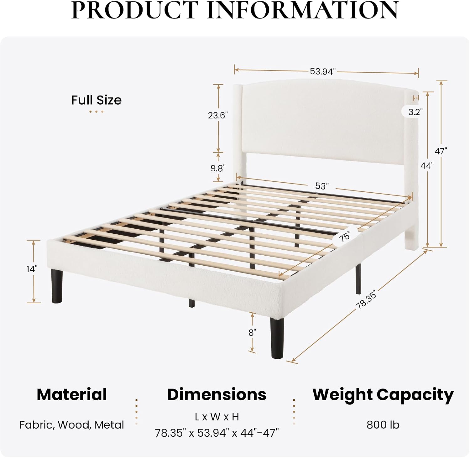 Detalle de SHA CERLIN Bed Frame, Full Size