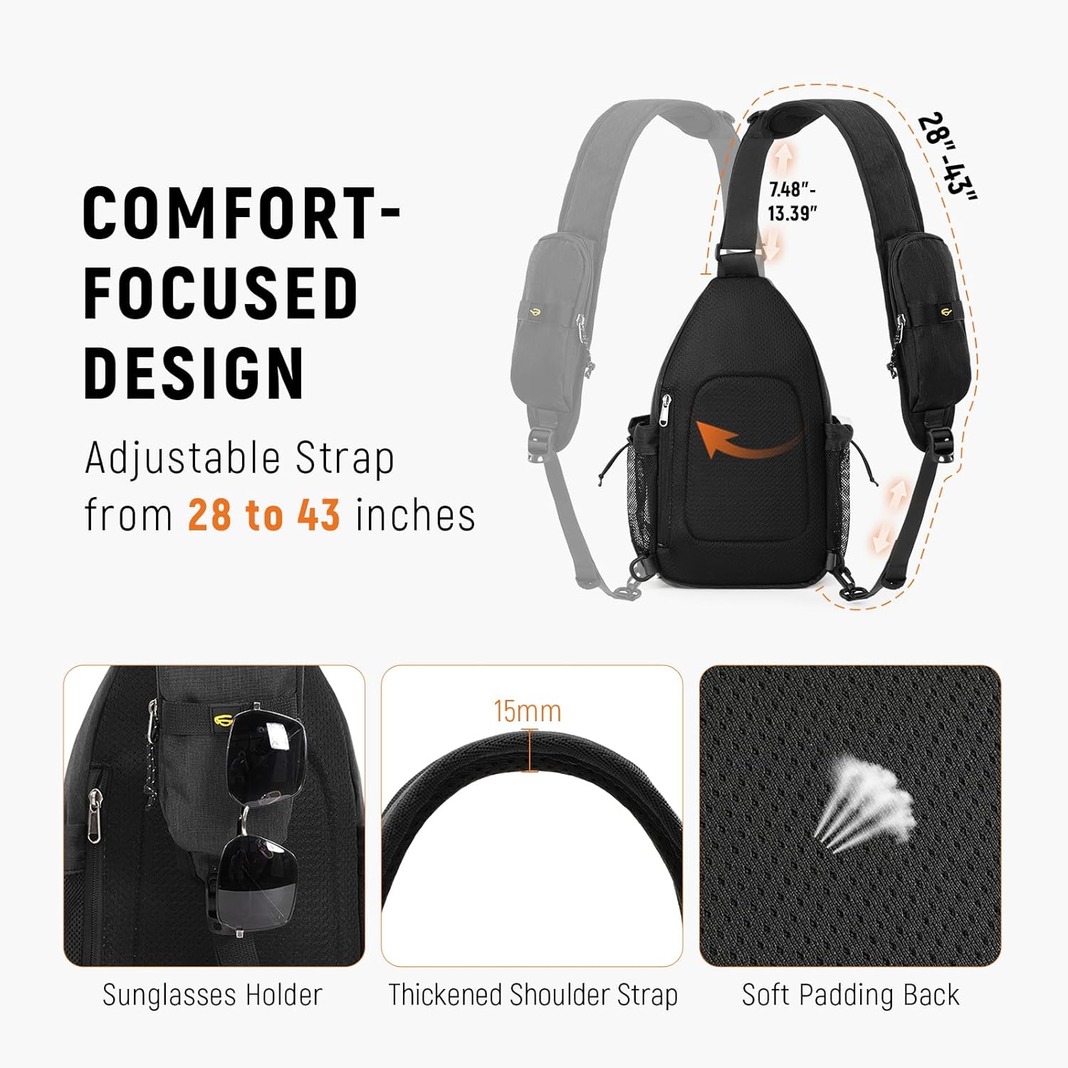 Detalle de SKYSPER Sling Bag anti-theft crossbody with RFID protection and 7 pockets