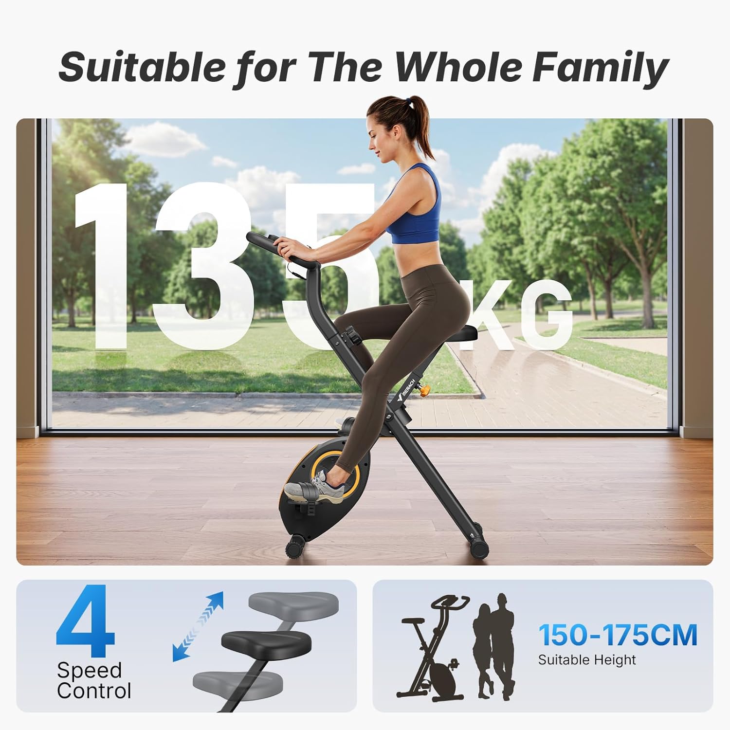 Thumbnail 6 de MERACH Folding Exercise Bike – Space-Saving Home Trainer with 16-Level Magnetic Resistance