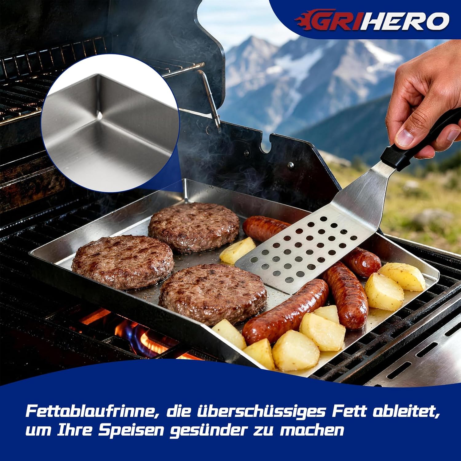 Thumbnail 6 de 40x30 cm Edelstahl Plancha Grillplatte – Set inkl. Spachtel & Schaber, 4 mm stark