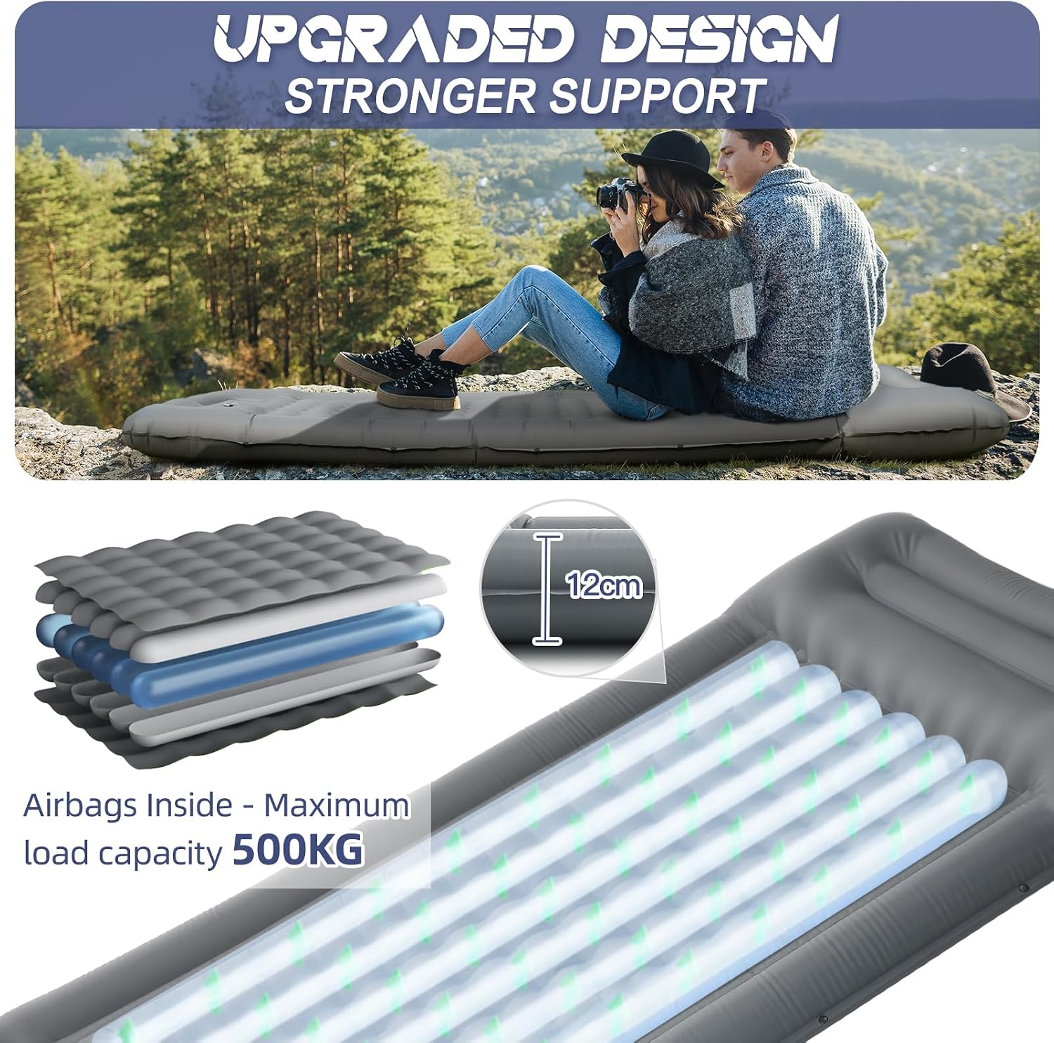 Detalle de NHOWIN Camping Mat: 12cm Thick Sleeping Mat with Built-in Pump