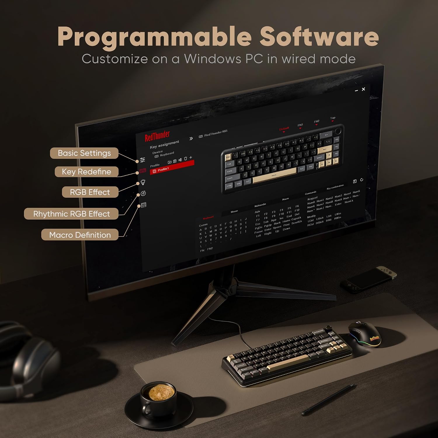 Thumbnail 6 de RedThunder K65 Wireless Mechanical Keyboard: 65% Tri-Mode, Gasket Structure, CNC Knob