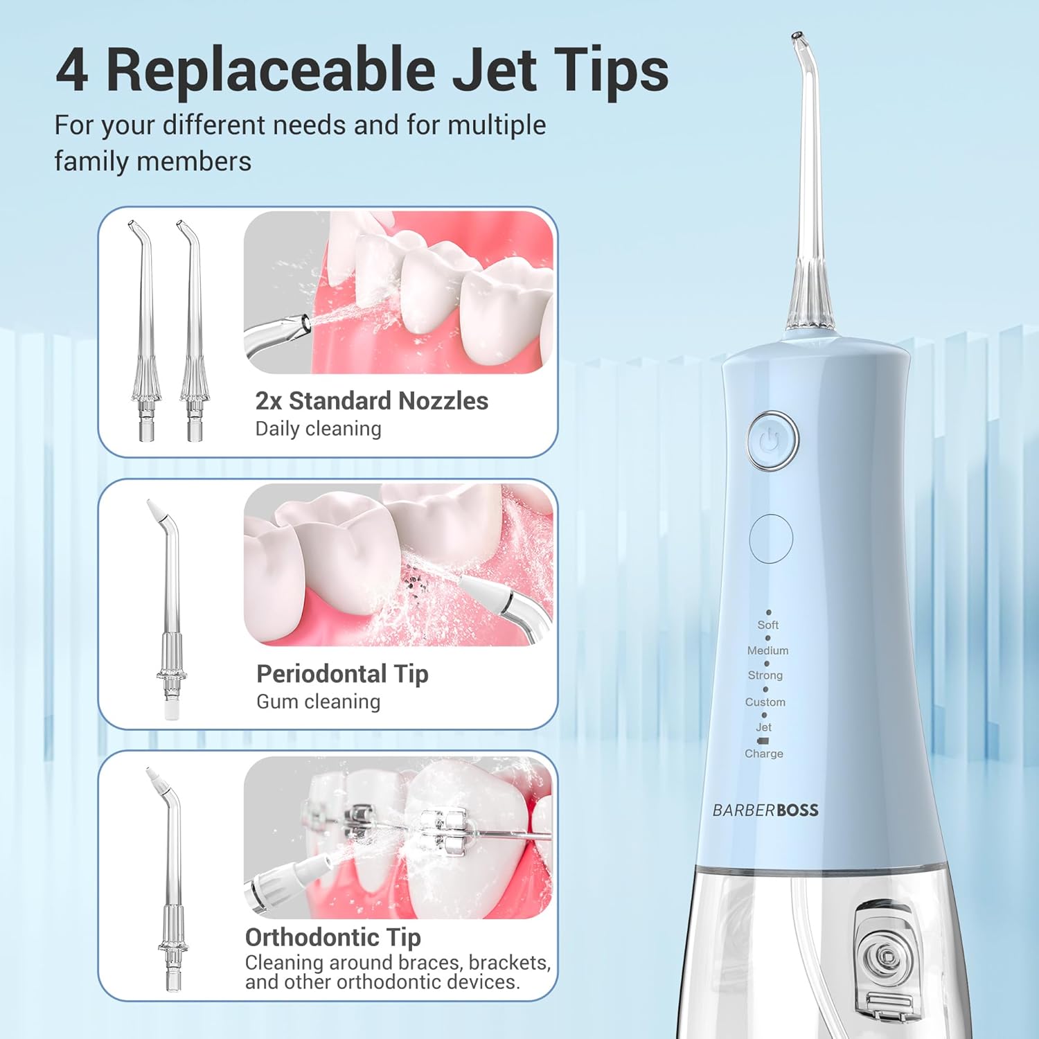Thumbnail 6 de BarberBoss idropulsore dentale: irrigatore orale wireless con 5 modalità e serbatoio 340 ml, IPX8