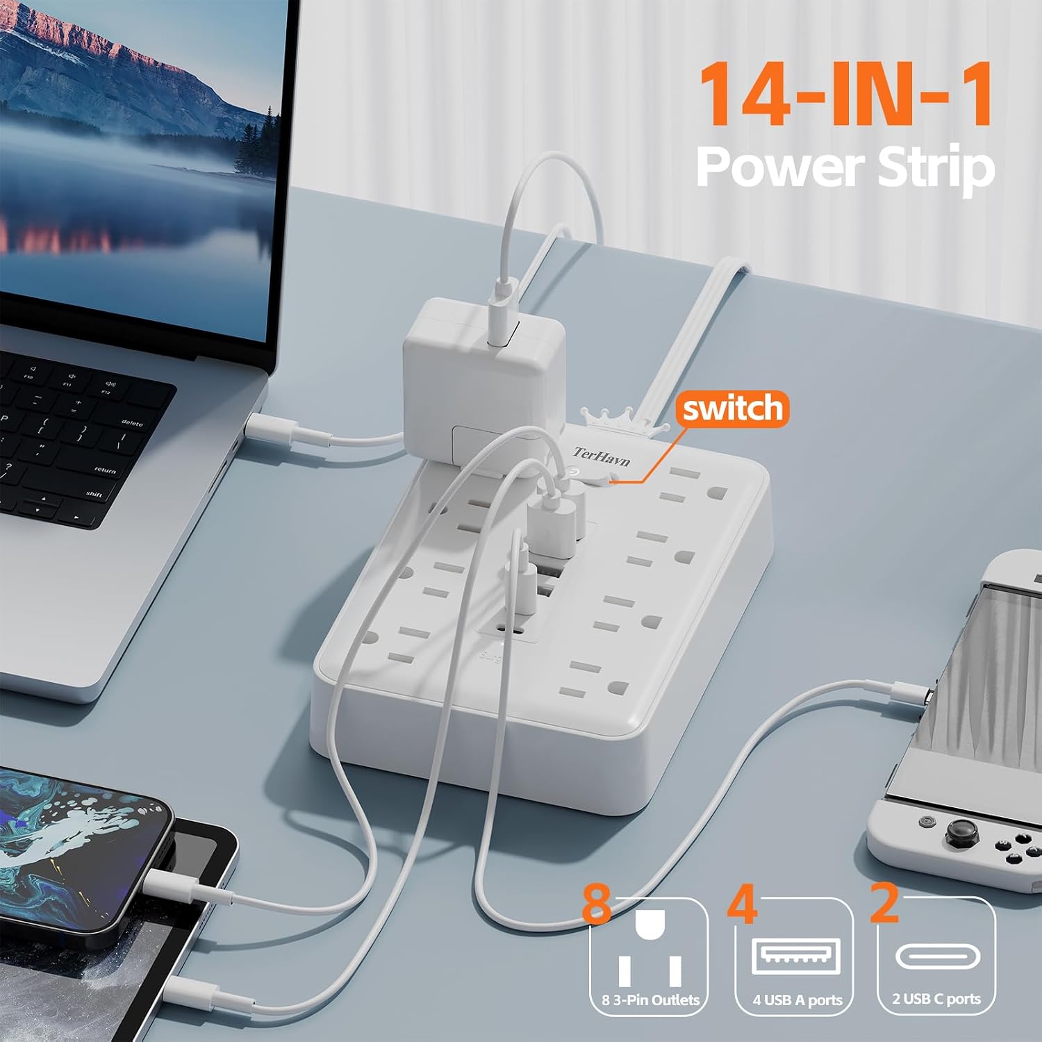 Detalle de Surge Protector Power Strip, 5-Foot Cord