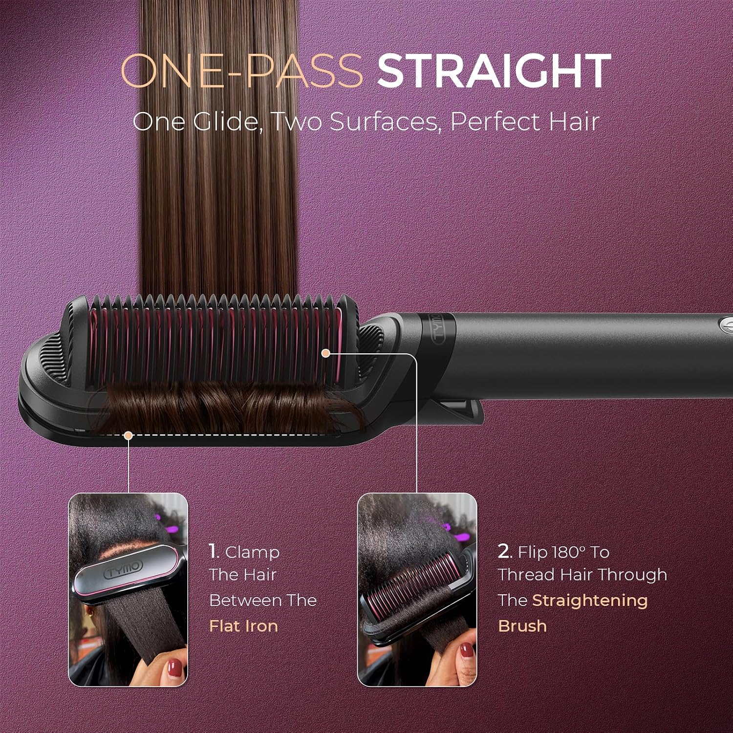 Detalle de TYMO Hair Straightener Brush 2-in-1, 200M ions 🎀