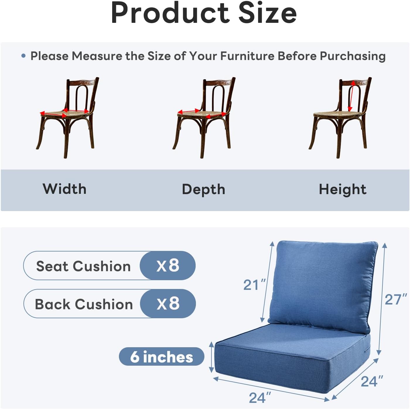 Thumbnail 1 de Artfurniz Outdoor Chair Cushion Set, Blue, 6-Inch, Olefin Covers