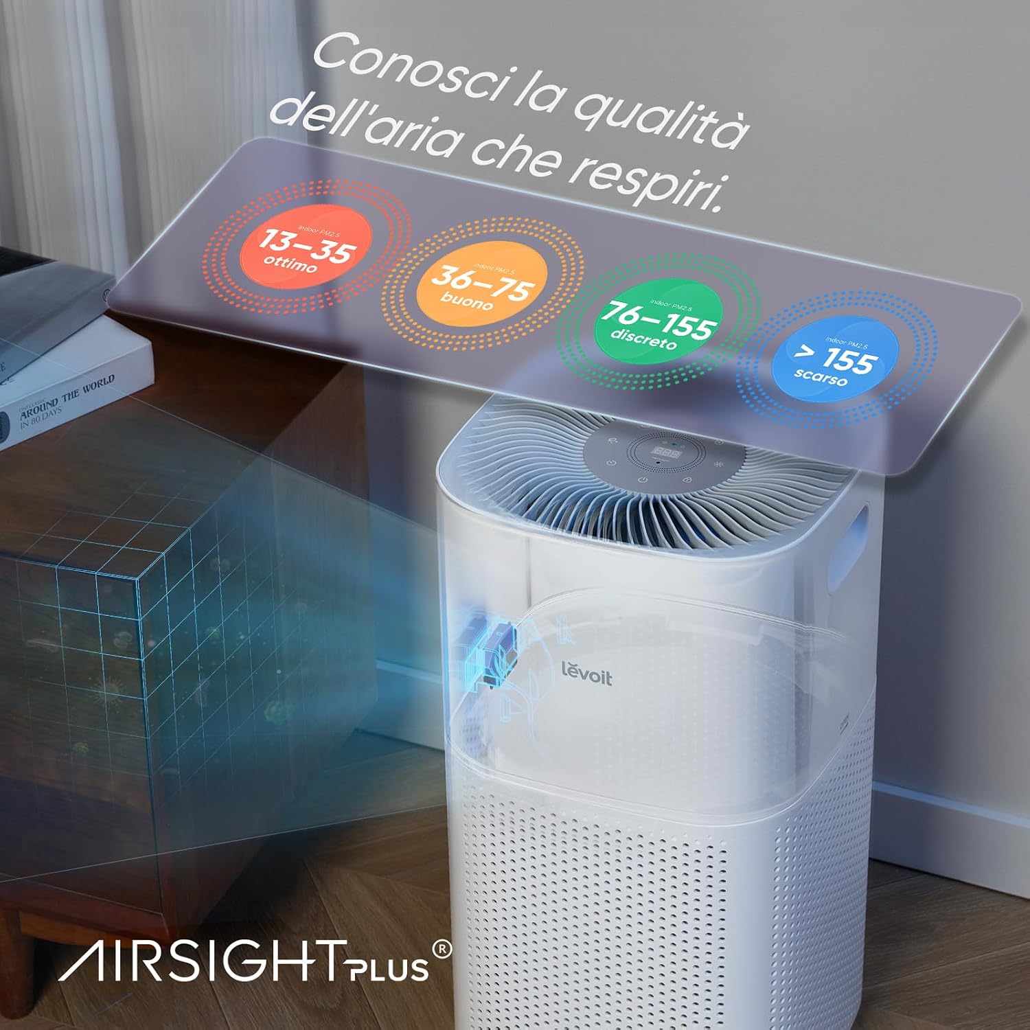 Detalle 2 de Levoit Smart Purificatore d'Aria HEPA per Fumo e Allergie, CADR 697 m³/h, 147 m², Alexa/VeSync