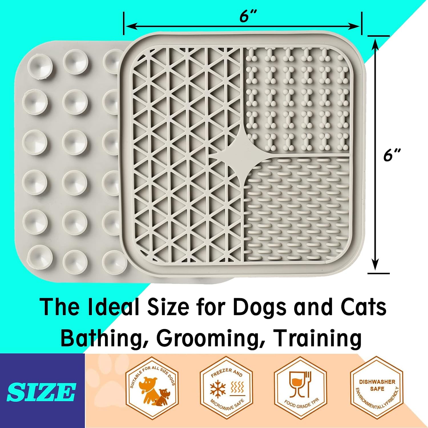 Detalle de Kwispel 犬用リックマット 吸盤付きシリコーン製 6 x 6インチ