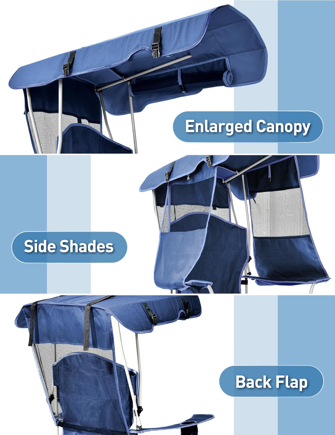 Detalle de Docusvect Beach Chair with Canopy Shade (Folding Camping Chair with Cup Holder) – Up to 330 LBS