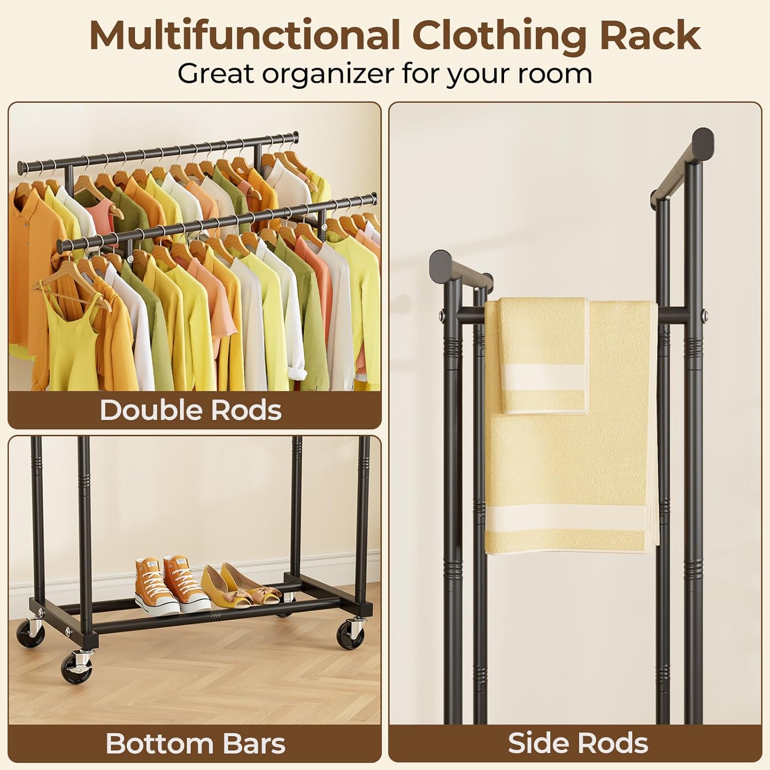 Detalle de HYSEYY Double Rods Clothes Rack 210 lb
