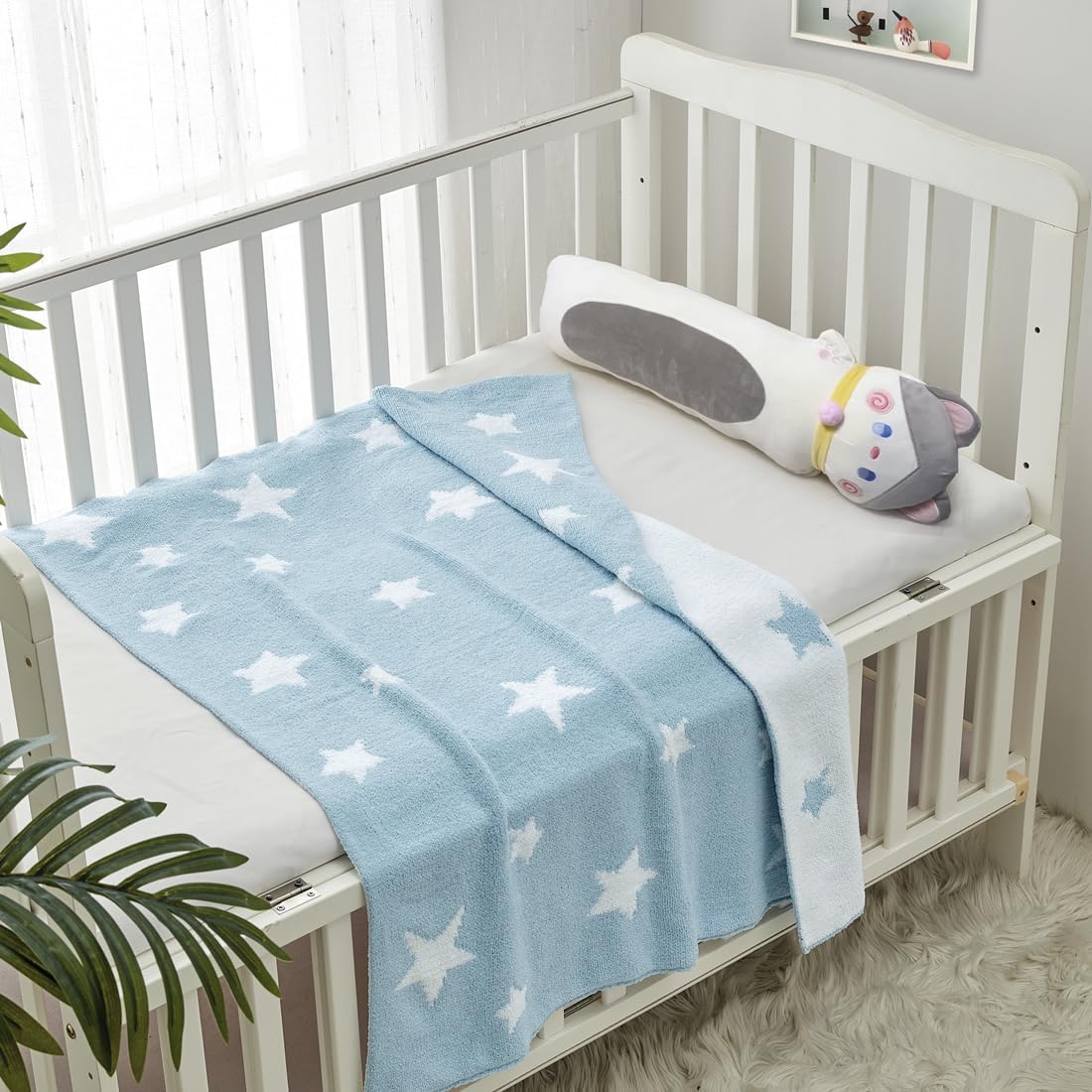 Thumbnail 2 de CREVENT Chenille-Babydecke 75 × 100 cm, kuscheliger Stern in Blau – für Babys, Kleinkinder und Haustiere