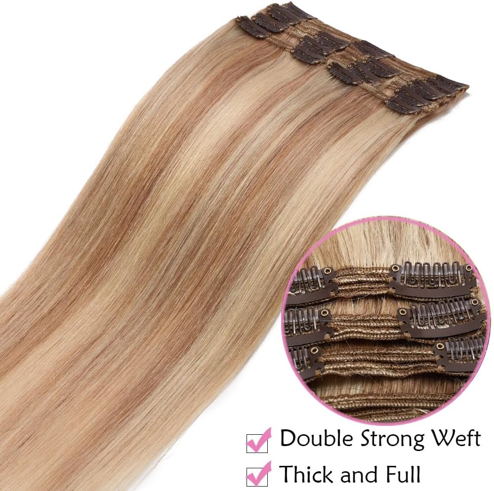 Detalle de SEGO Extension Clip Capelli Veri Volumizzante Set da 8 Fasce – Remy Double Weft, 50 cm, 140 g