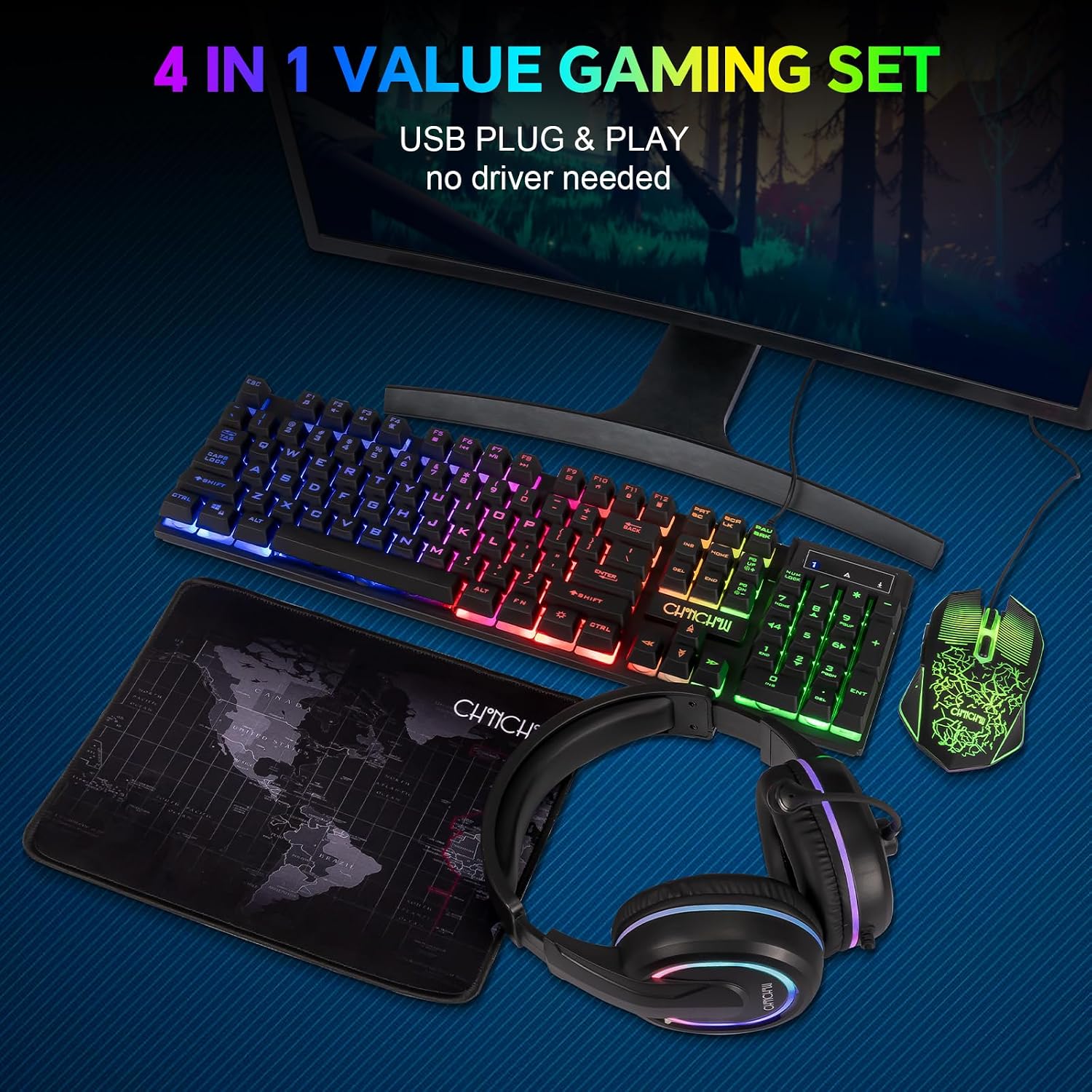 Thumbnail 6 de CHONCHOW 4-in-1 Gaming Keyboard, Mouse, Headset & Mousepad Bundle