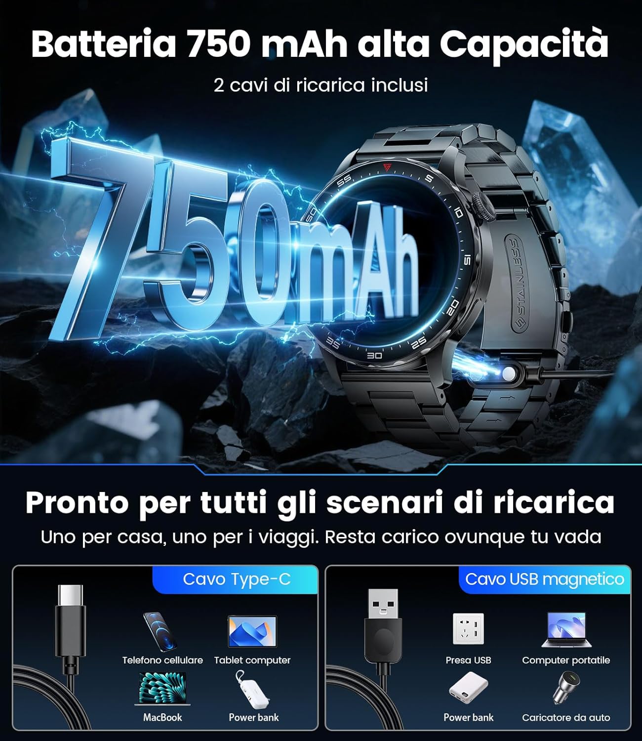 Detalle de LIGE Smartwatch Uomo: Chiamate, Fitness e Stile con 1,43'' AMOLED e Batteria da 750 mAh