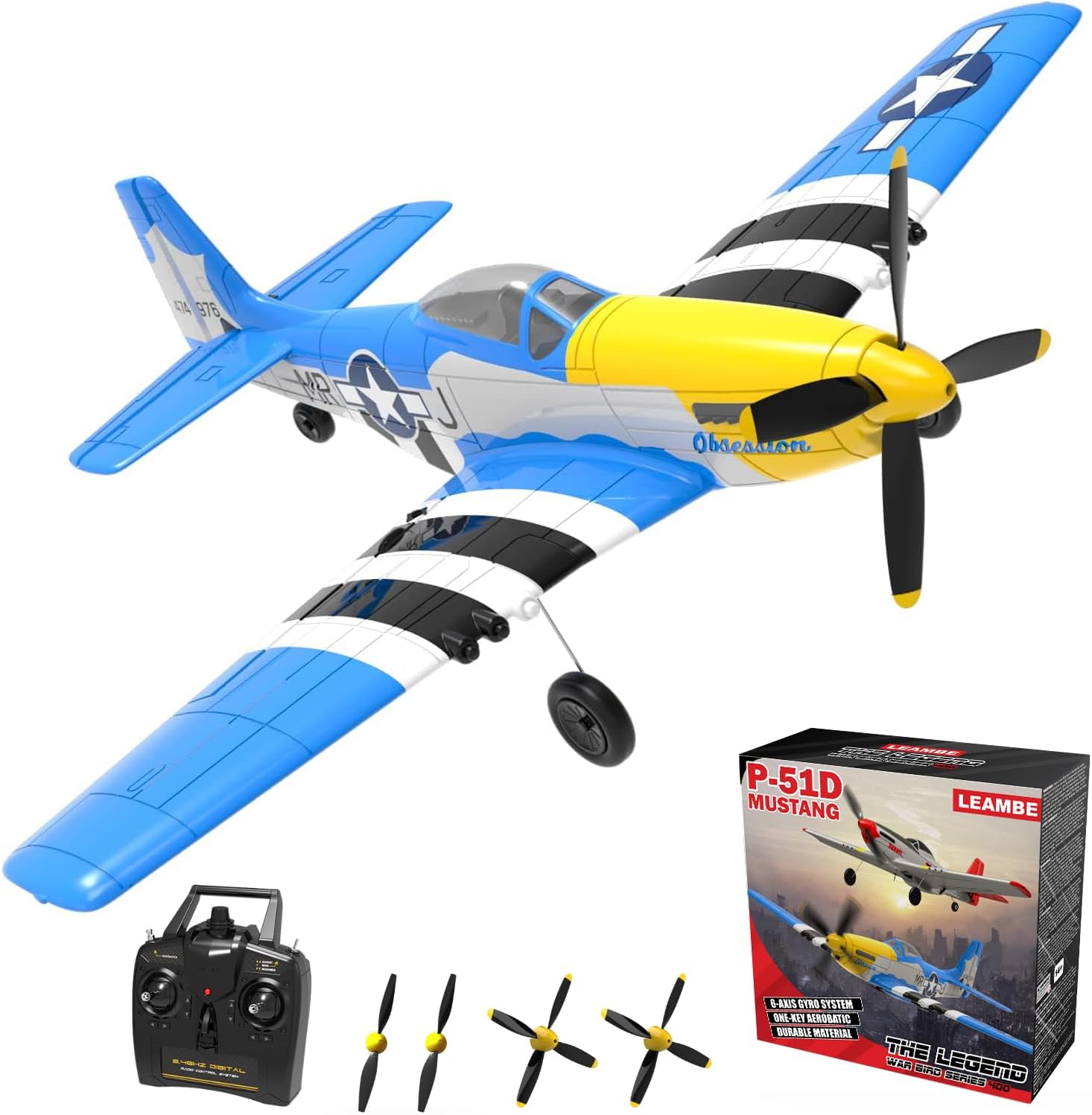 LEAMBE 4 Channel RC Plane: Ready-to-Fly P51 Mustang with XPILOT Stabilization