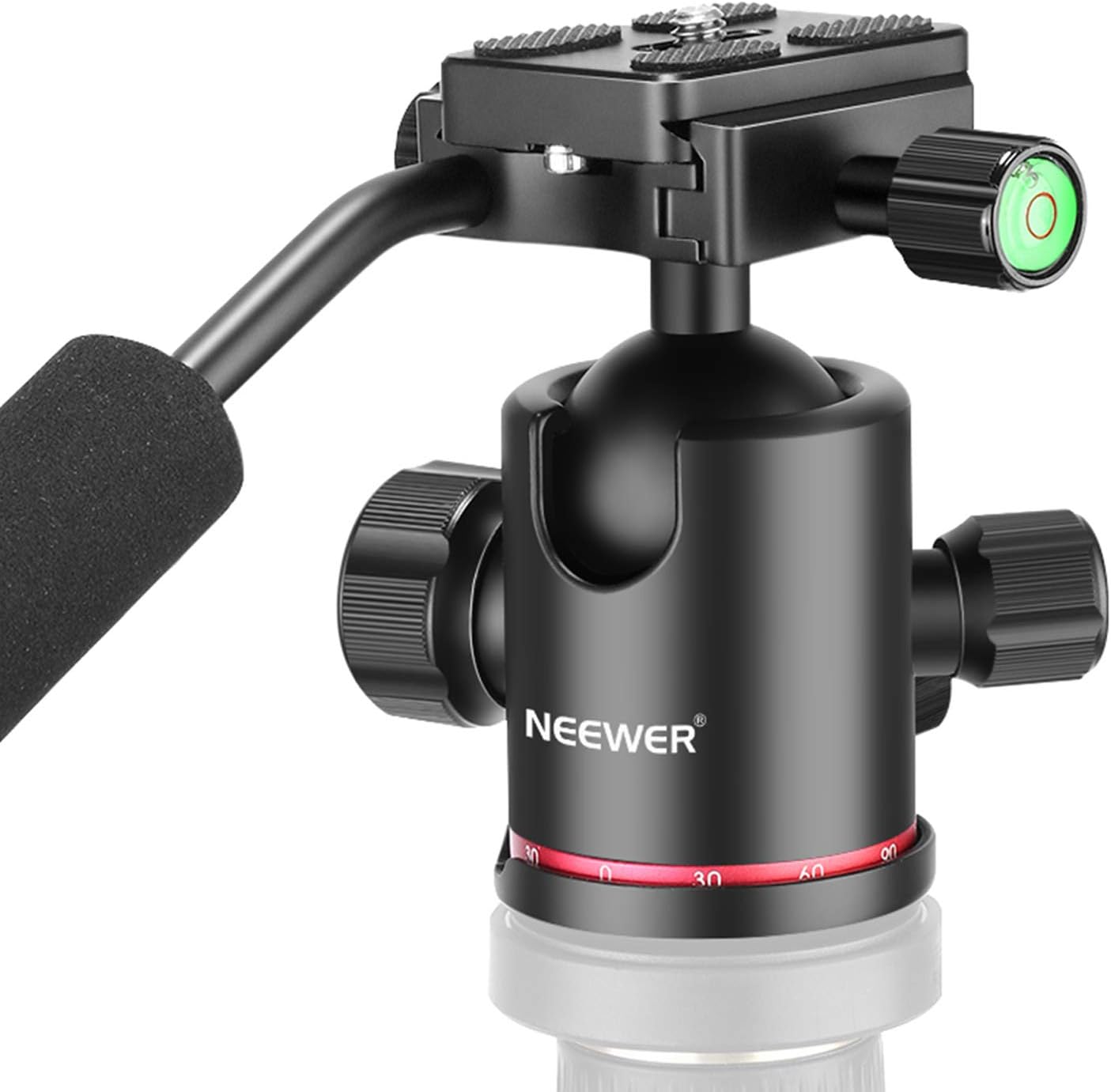 Thumbnail 6 de Neewer Pro Metal Tripod Ball Head with 360° Panoramic Rotation and 1/4" Quick Shoe Plate (Red + Black)