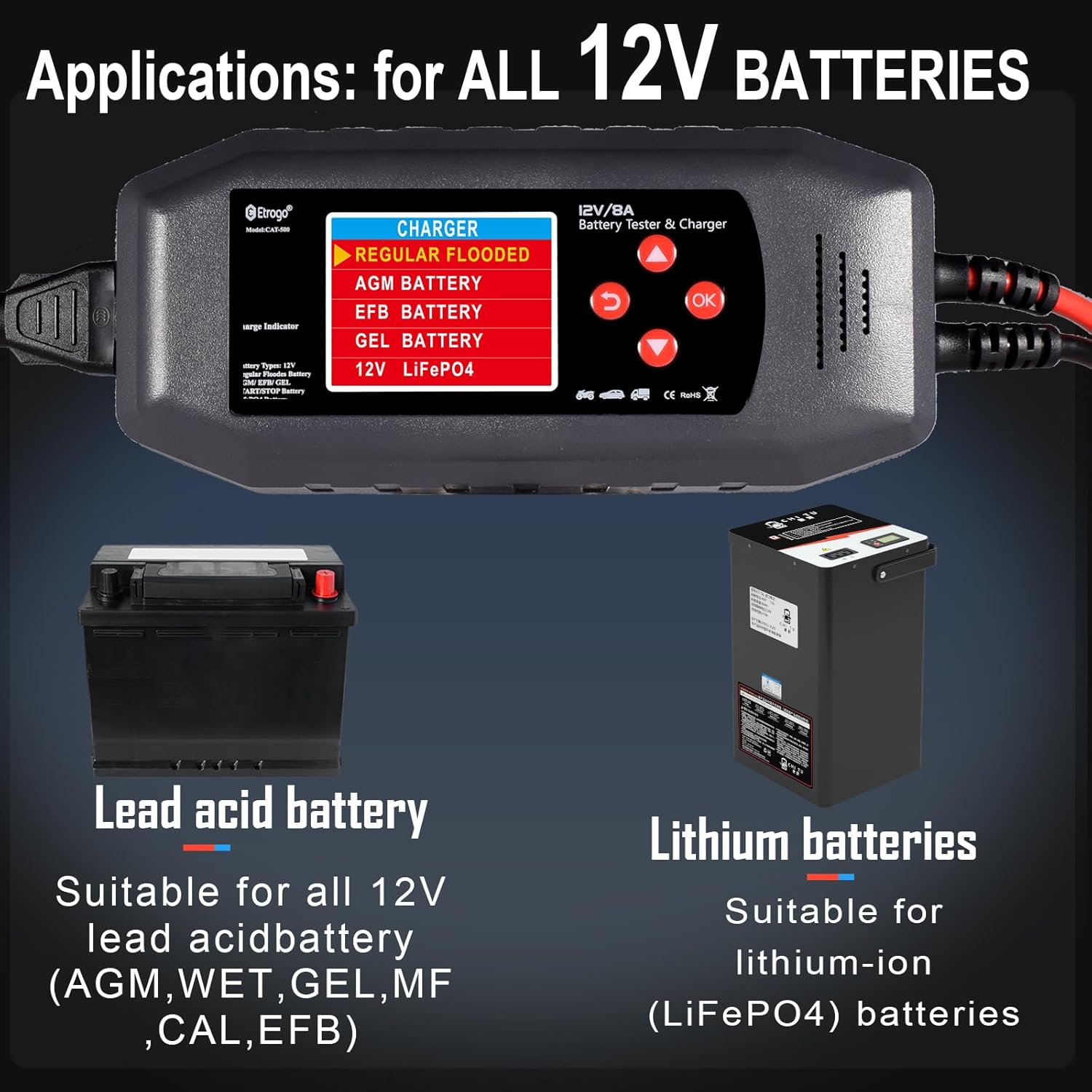 Thumbnail 1 de Etrogo Smart Auto Batterie Ladegerät 12V 8A