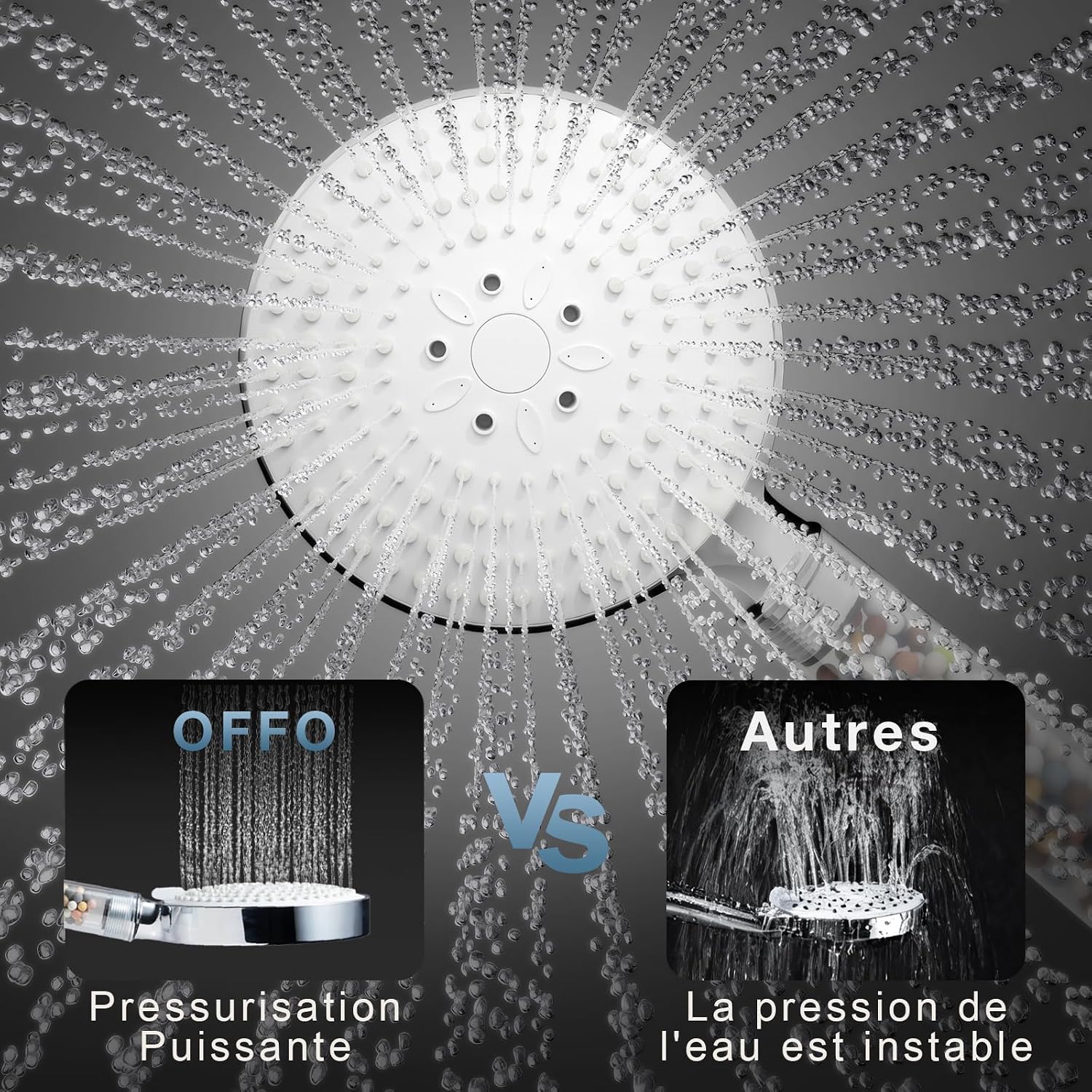 Thumbnail 5 de OFFO Pommeau de Douche Anti Calcaire 6 Jets Chrome