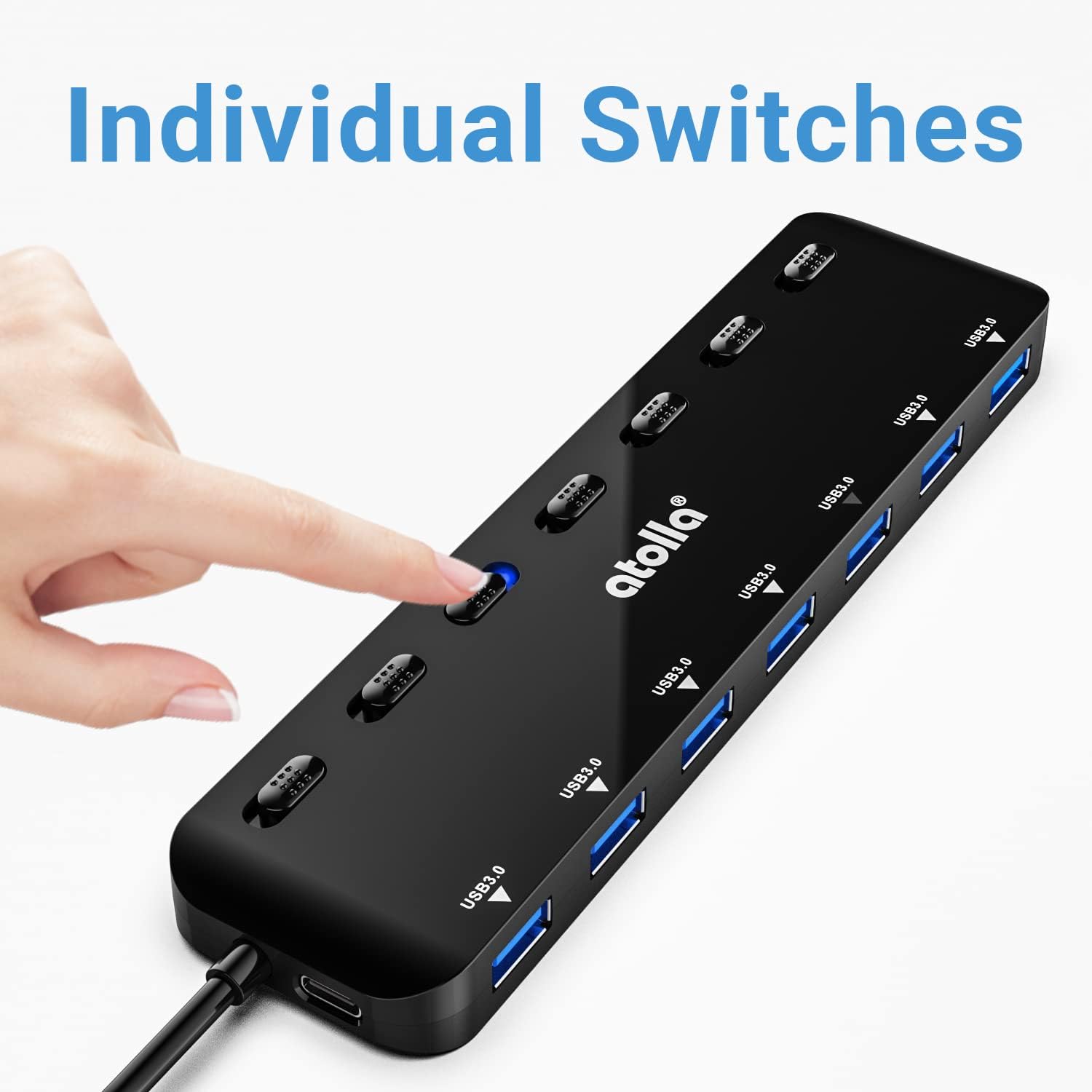 Thumbnail 4 de atolla 7 ports USB 3.0 Hub Splitter ultra fin avec interrupteurs individuels et extension 100 cm