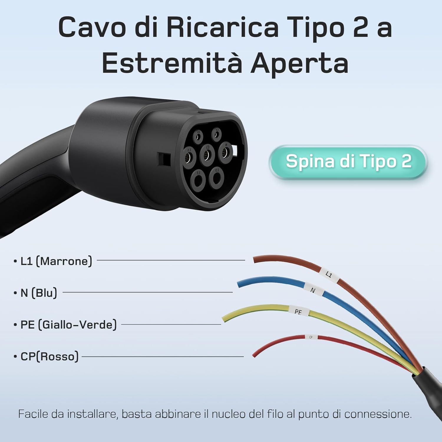 Thumbnail 6 de dé Cavo di ricarica Tipo 2 aperto 7kW (1-fase, 10 m, 32A) per wallbox e sostituzione