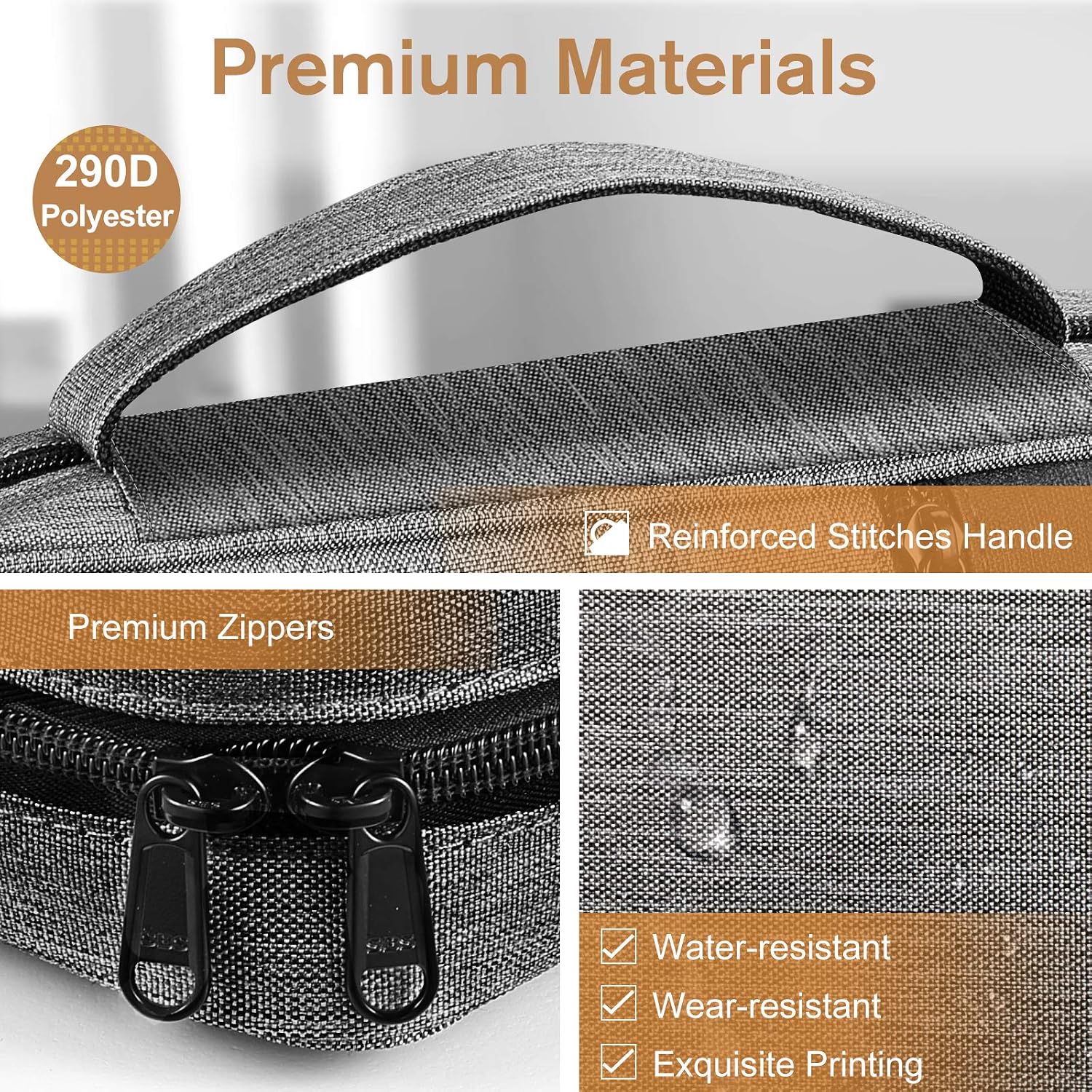 Detalle de FINPAC Étui de protection pour Bible taille standard avec poignée et poche zippée, gris/noir