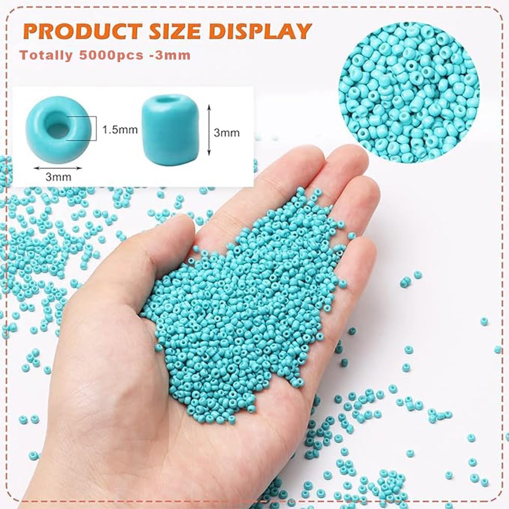 Thumbnail 1 de Gkelaly 5000pc Lake Blue glass seed beads (3mm) bulk set for jewellery making