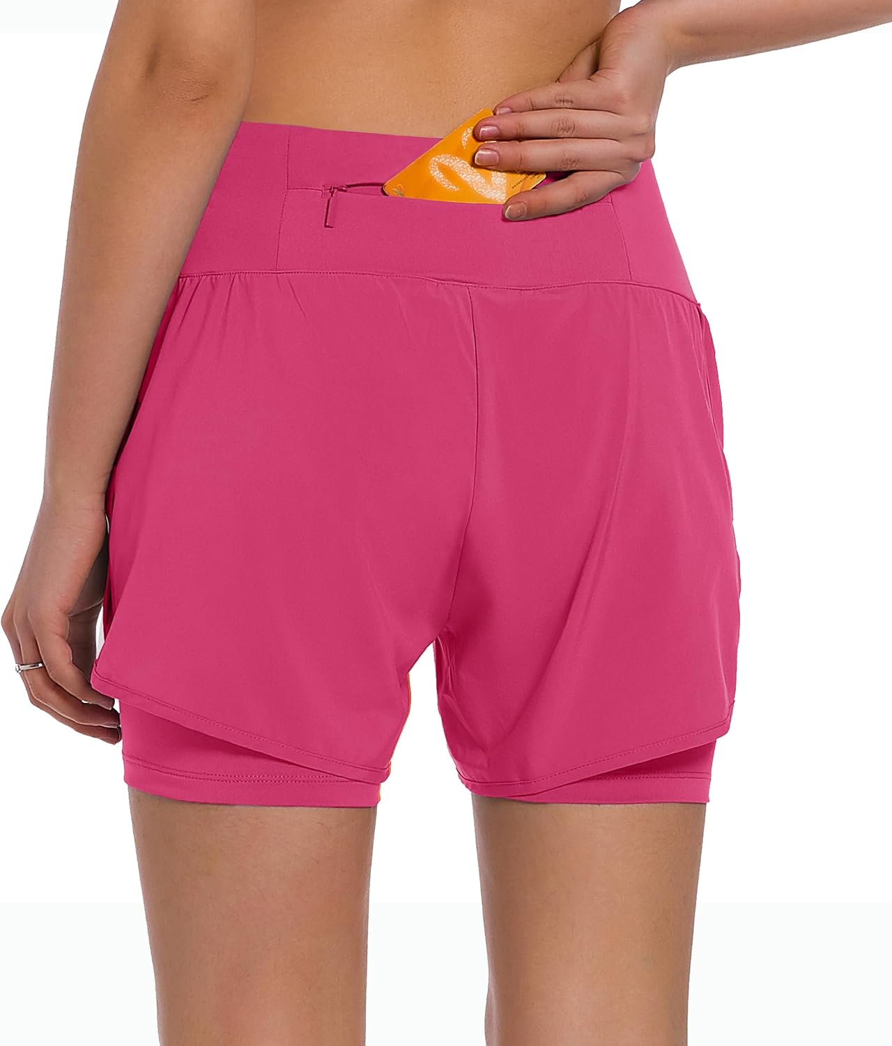 Detalle 2 de Ksmien Women's 2-in-1 Running Shorts with Phone Pocket and Reflective Details