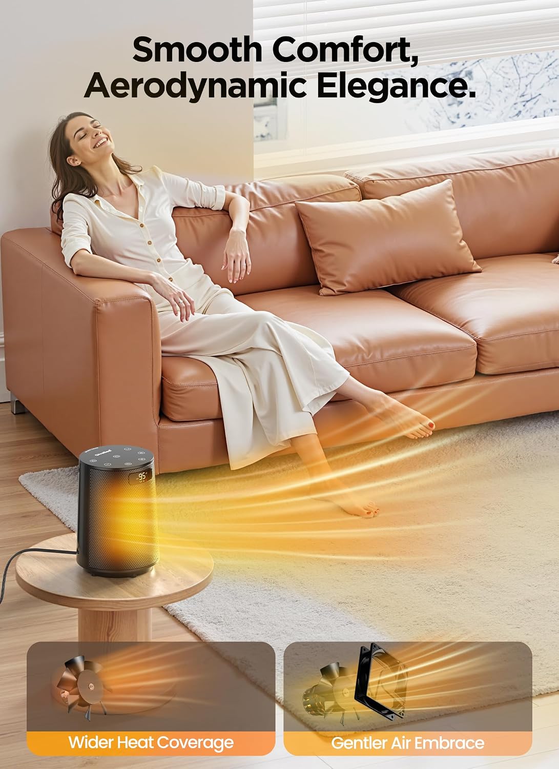 Detalle 2 de GiveBest PT910EO Space Heater, 1500W PTC, 70° Oscillation & Remote