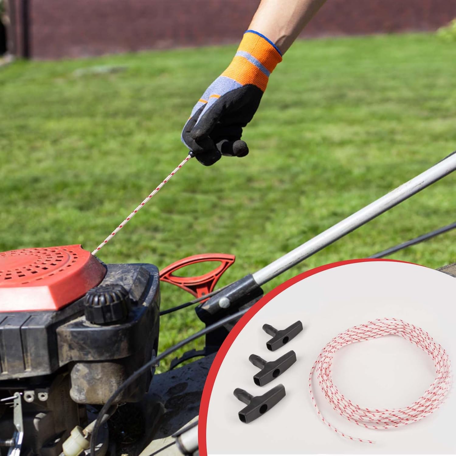 Detalle de 10 Meter Starterseil für Rasenmäher (Ø 3,5 mm) inkl. 3 Startgriffen – Starterseil für Seilzug-Geräte