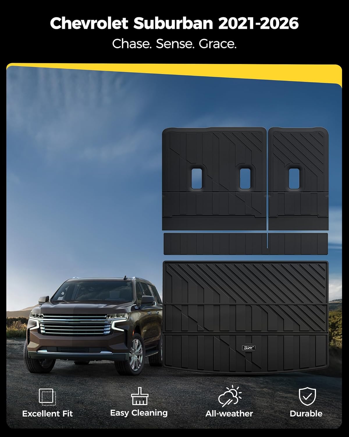 Thumbnail 1 de 3W Cargo Liner + Backrest Mats (TPE) for 2021-2026 Chevrolet Suburban / Yukon XL (only) / Escalade ESV (only)