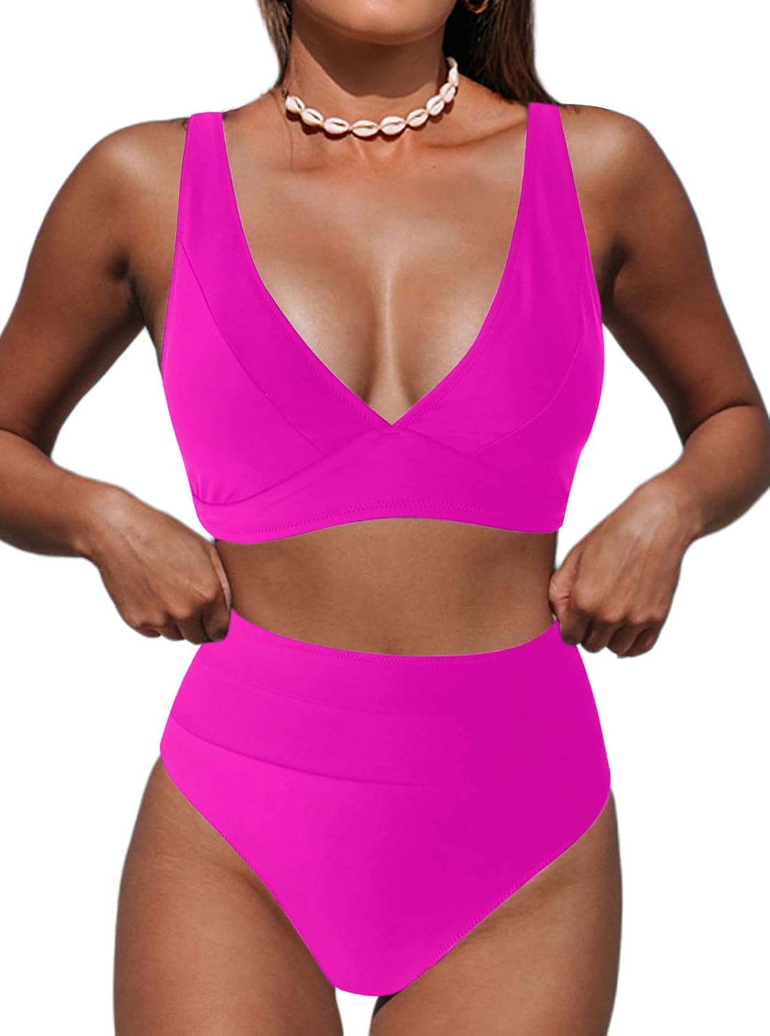 Thumbnail 6 de Hilinker Women's Leopard V Neck High Waisted 2-Piece Bikini Swimsuit