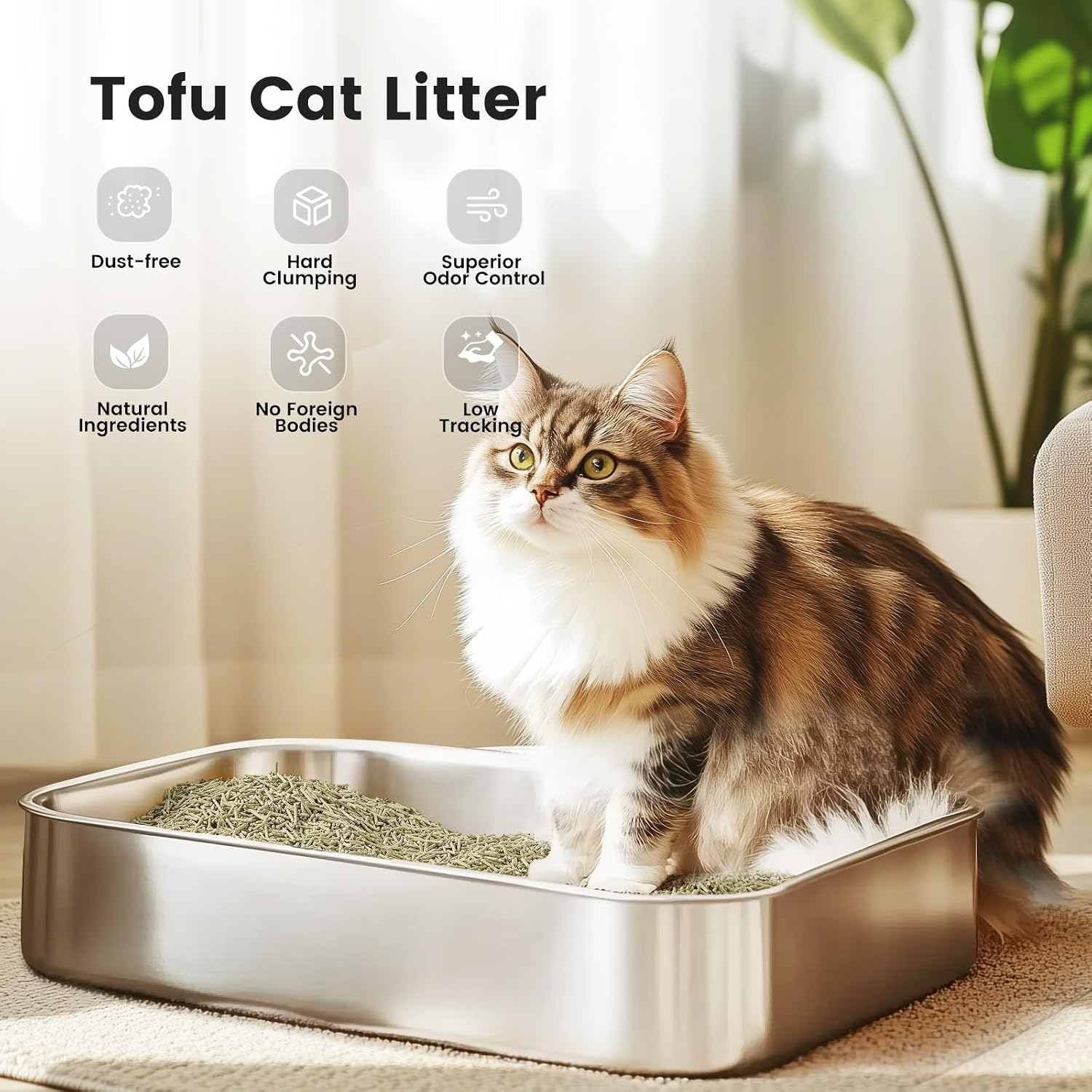 Detalle de Gardner Pet Tofu Cat Litter Clumping (Green Tea Odour Control), Dust-free & Flushable, 6 x 2.7kg