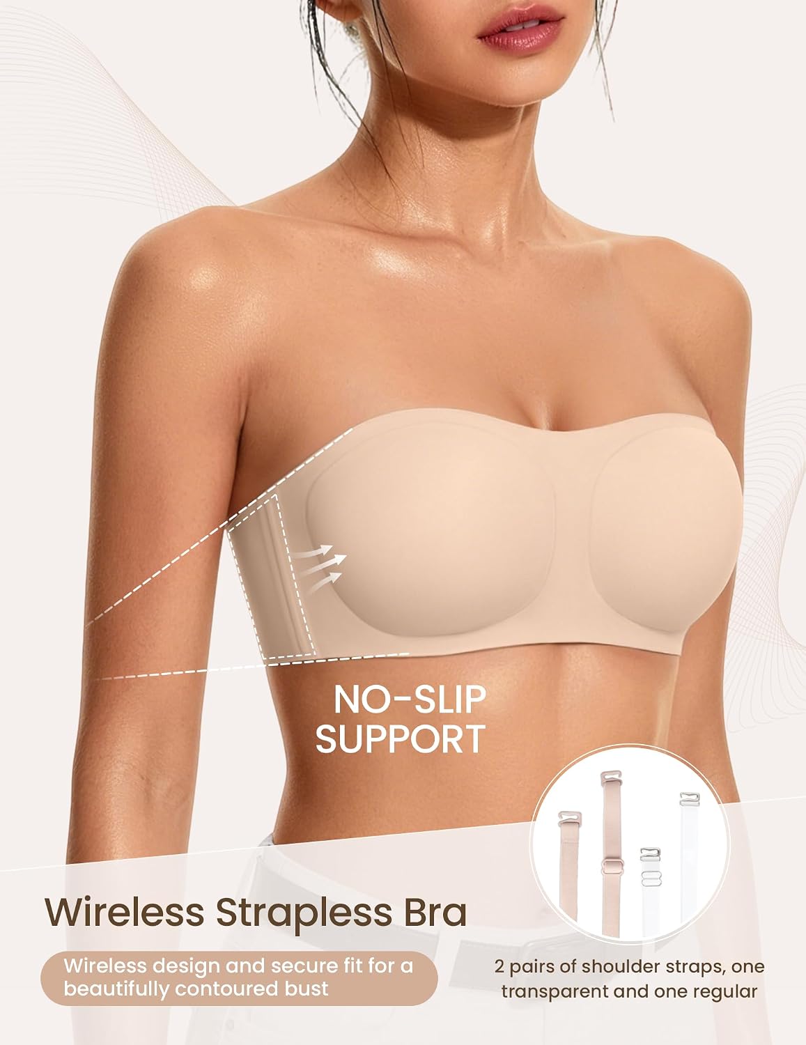 Detalle 2 de Avidlove Strapless Bandeau Bra, Wireless Padded Push-Up Seamless Tube Top