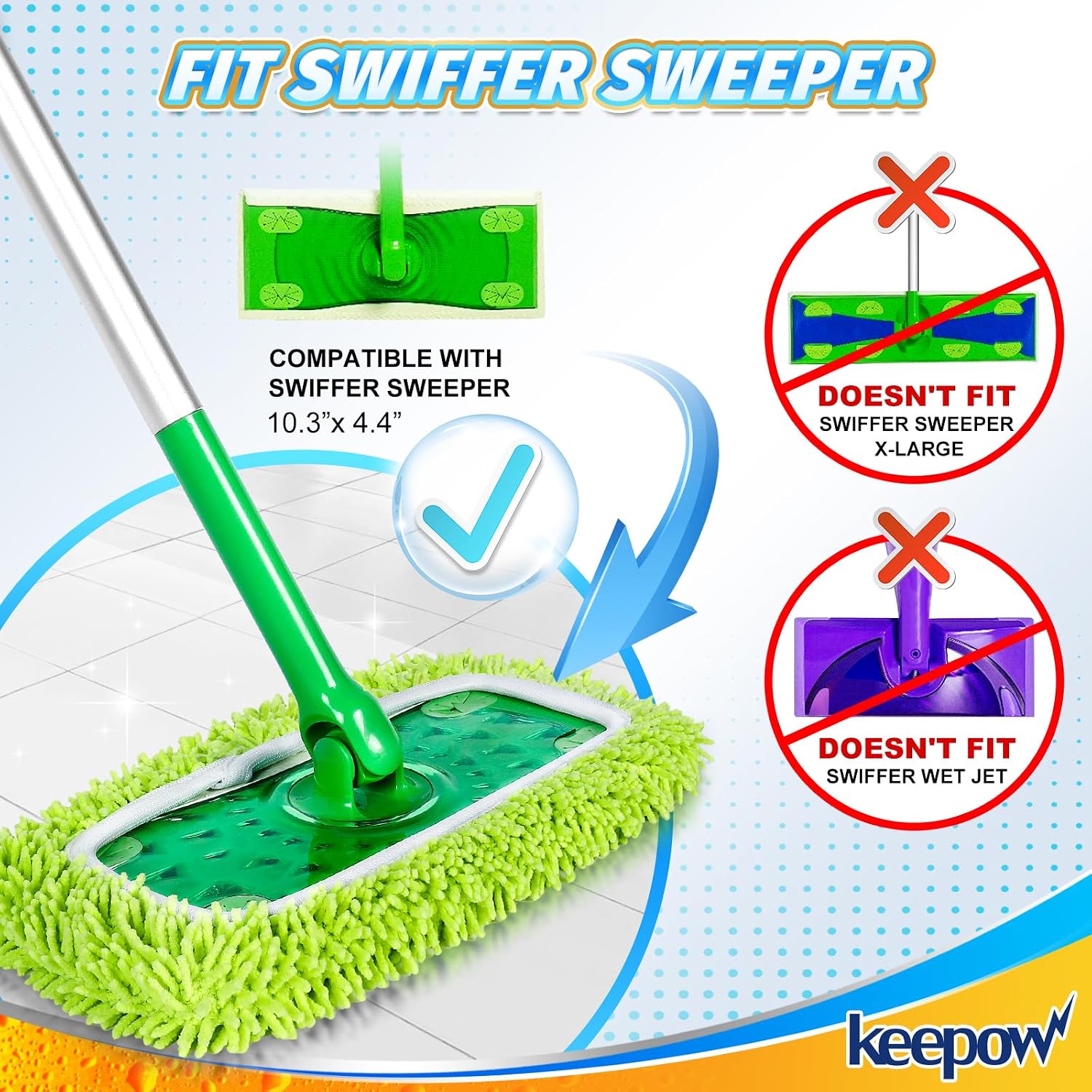 Detalle 2 de KEEPOW Reusable Microfibre Mop Pads, Washable Wet and Dry, 2-Pack