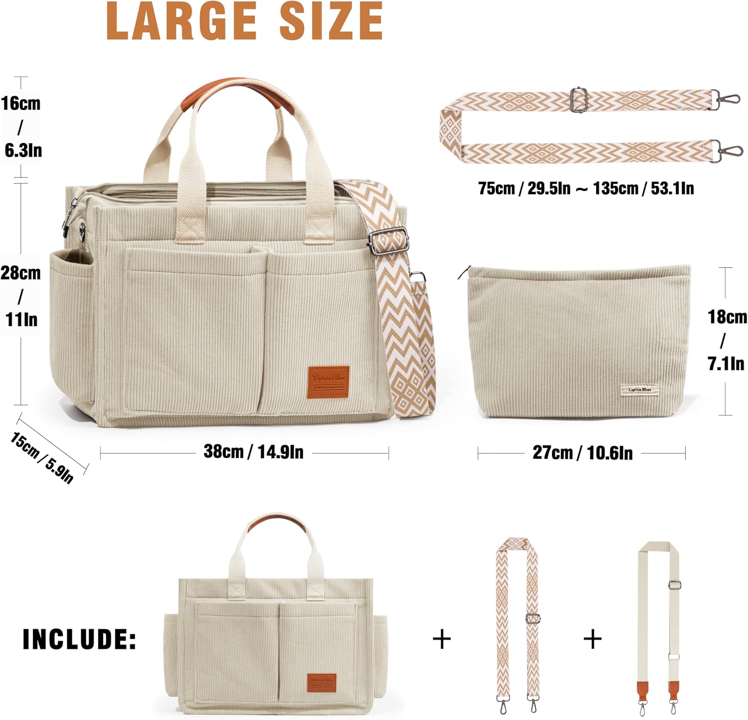 Thumbnail 3 de Captain Blues corduroy tote bag with zipper