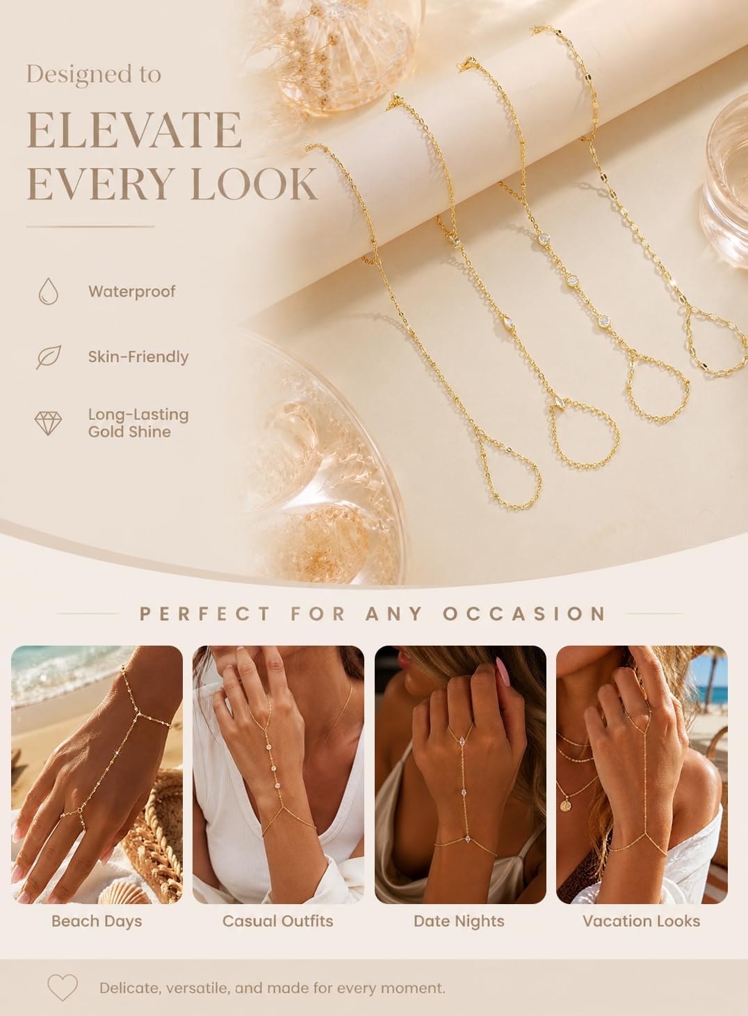 Thumbnail 6 de Gold Hand Chain Bracelets, 14K Gold-Plated