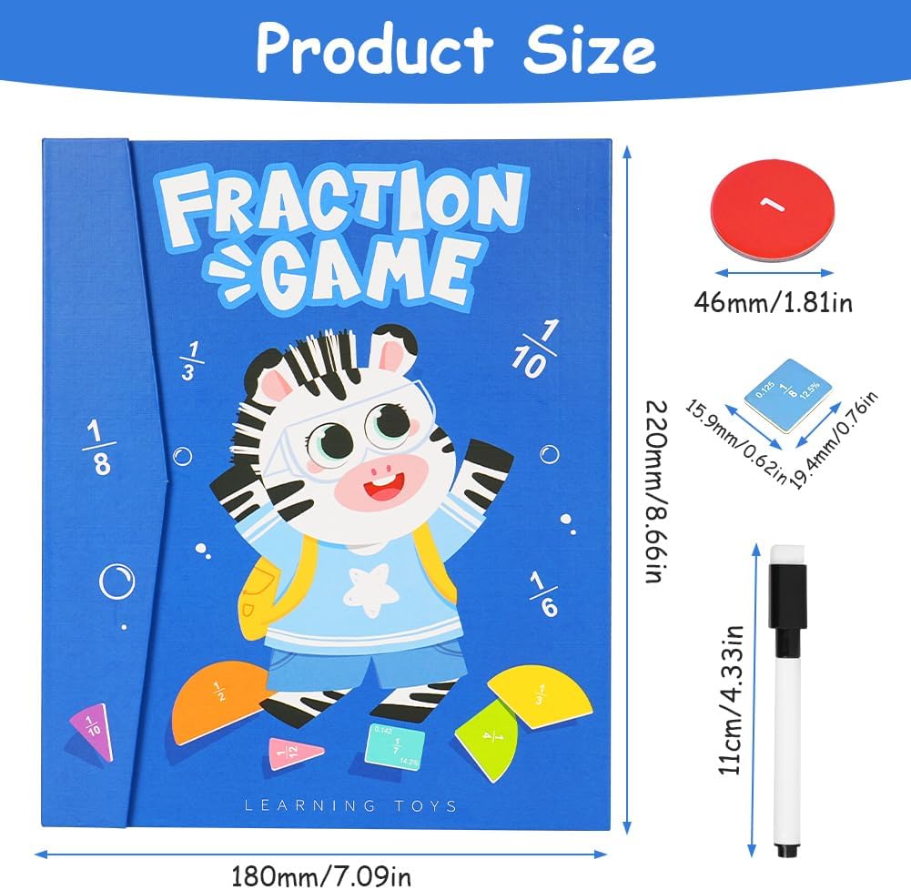Thumbnail 1 de OFFCUP Conteggio e Matematica Fraction Puzzle Board con piastrelle magnetiche per frazioni (Cucciolo di Zebra)